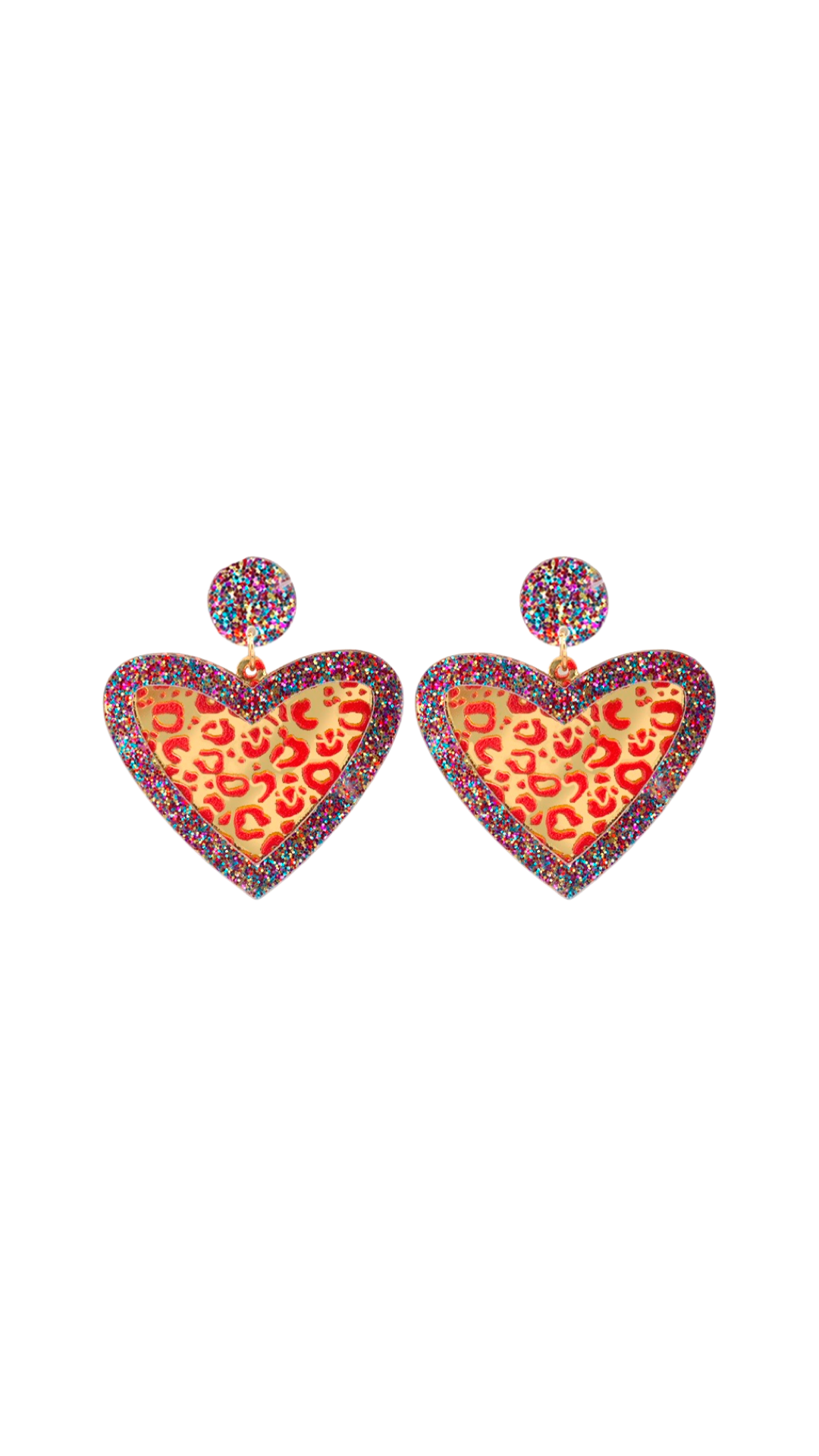 Leopard Heart Glitter Earrings
