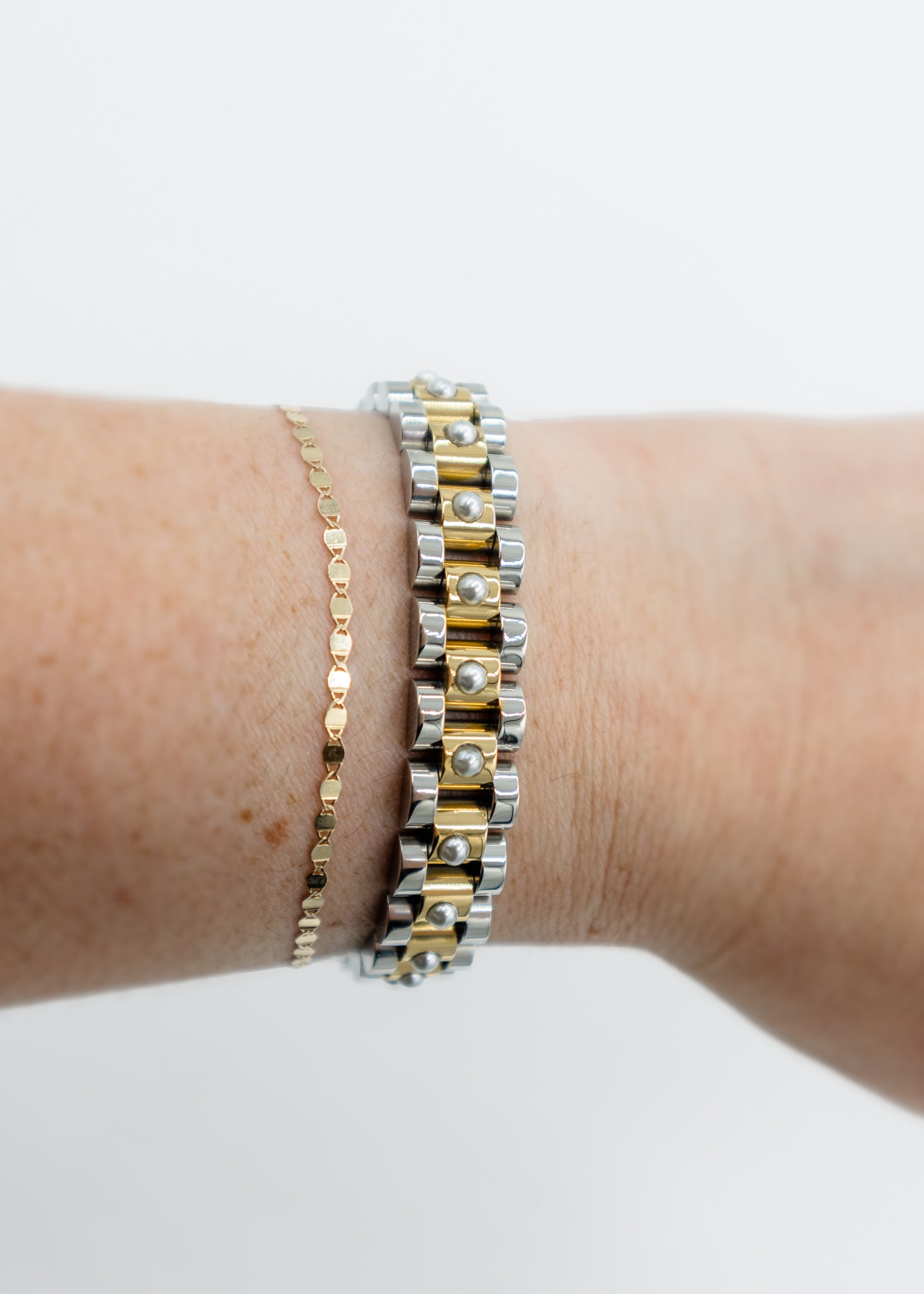 The Pearl Two-Toned Watch Band Bracelet