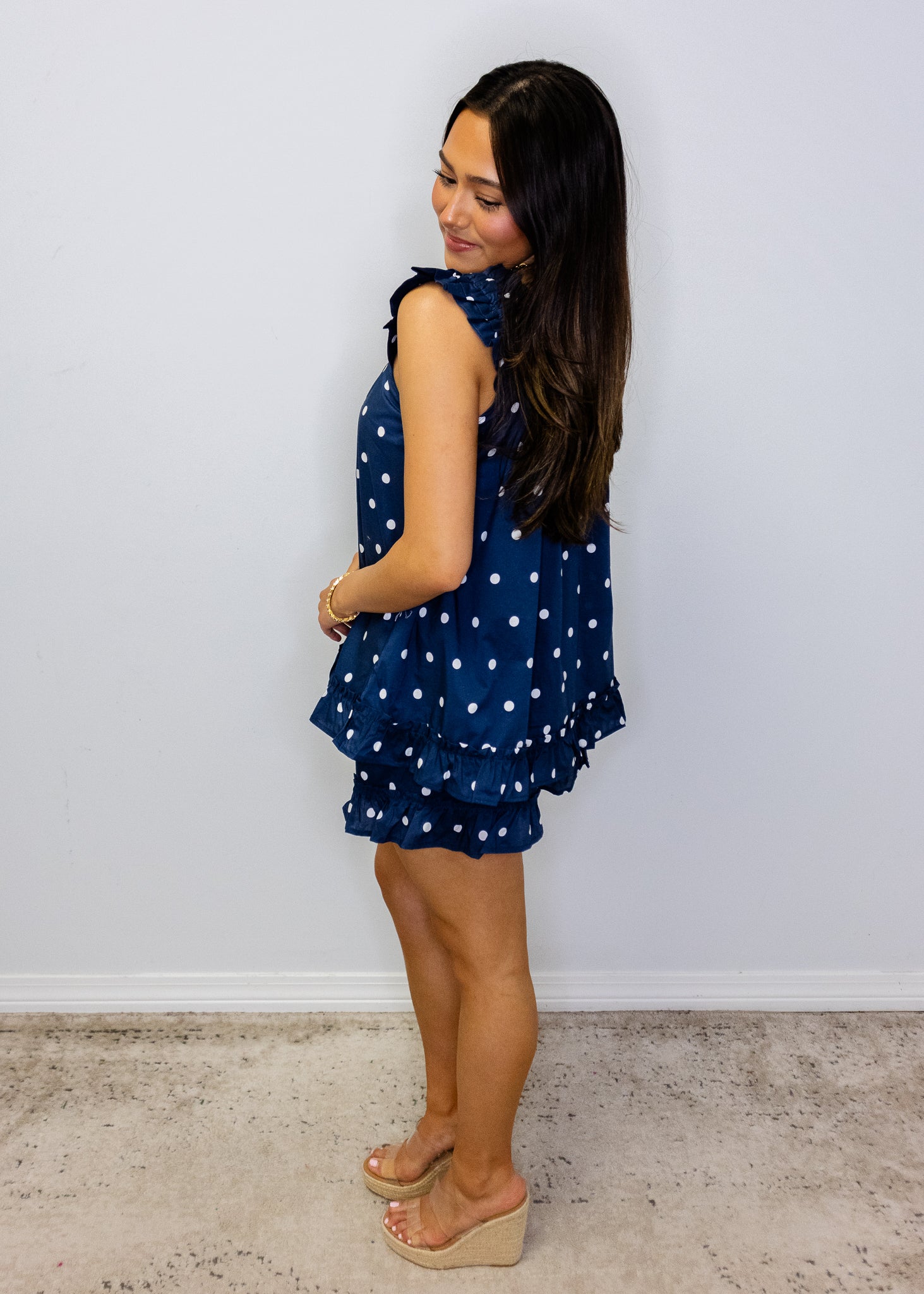 Navy Polka Dot Shorts Set