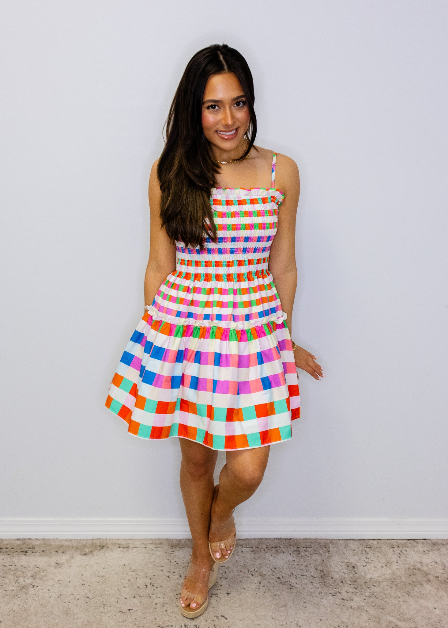 Multi Checkered Smocked Dress
