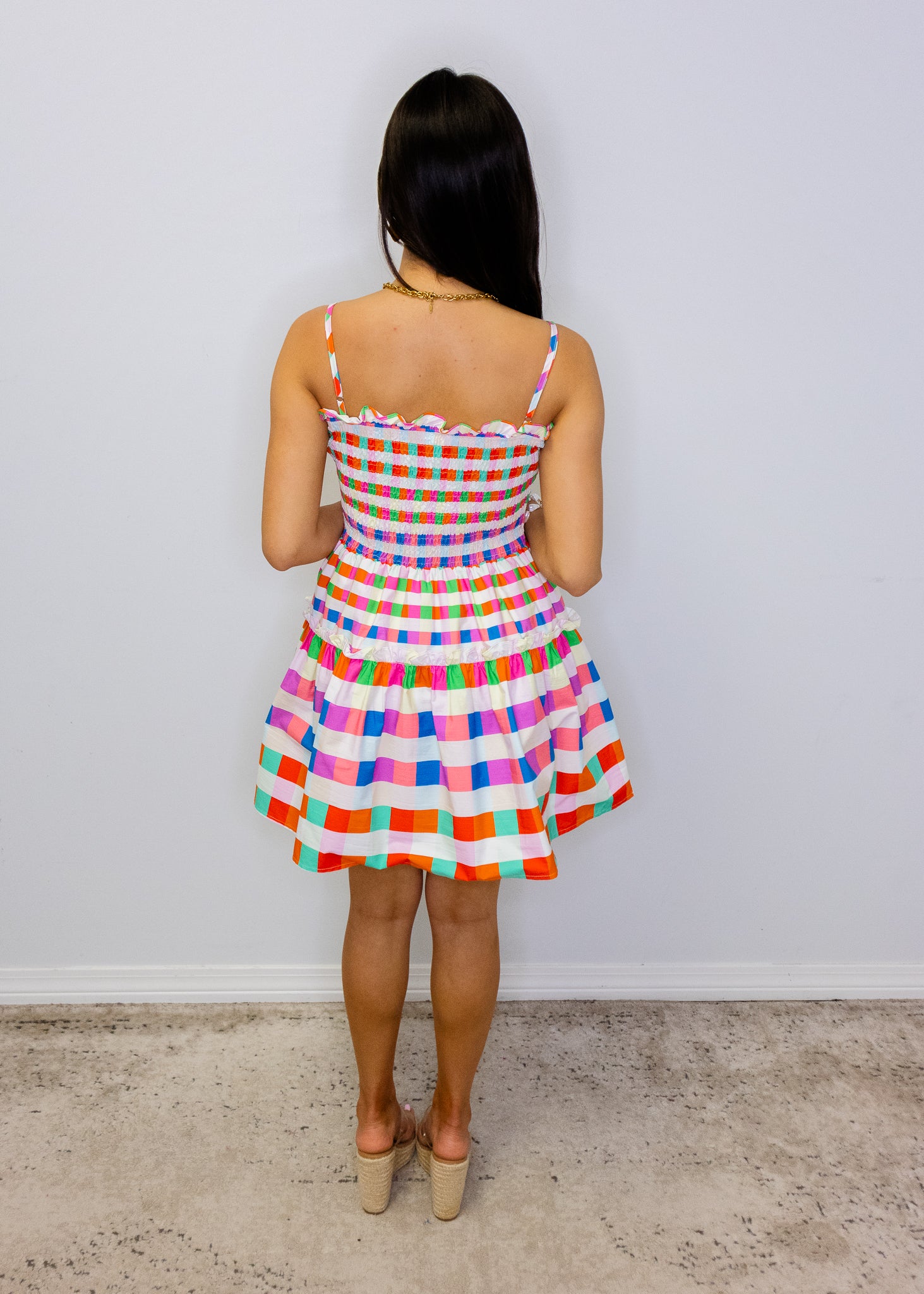 Multi Checkered Smocked Dress