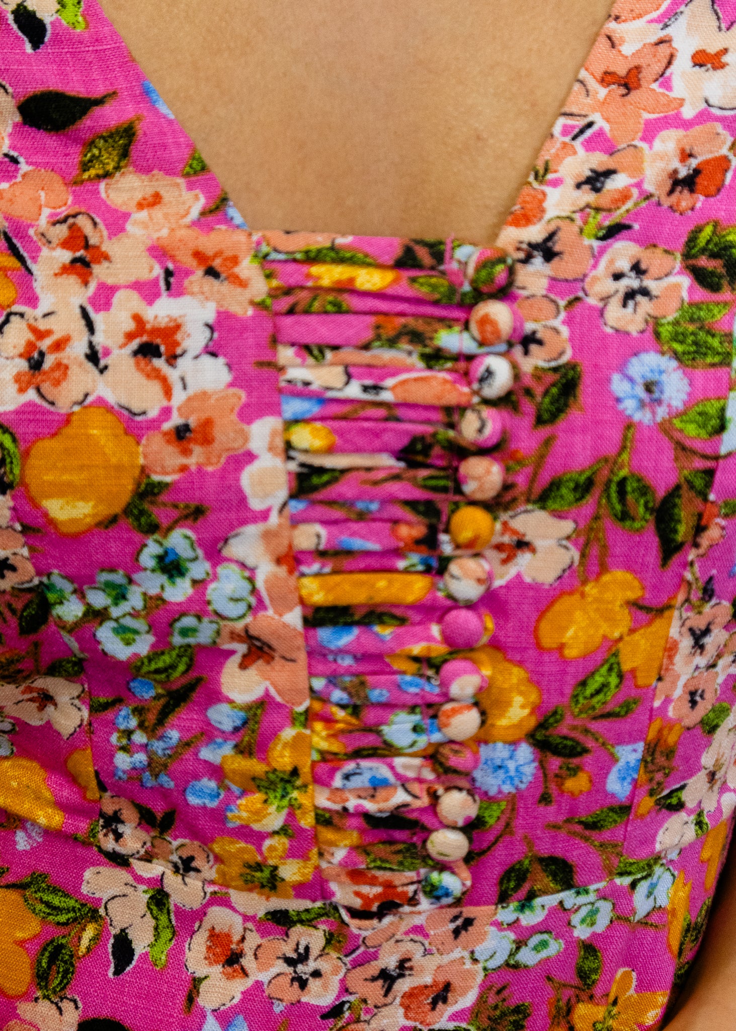 Pink Multi Floral Puff Sleeve Dress