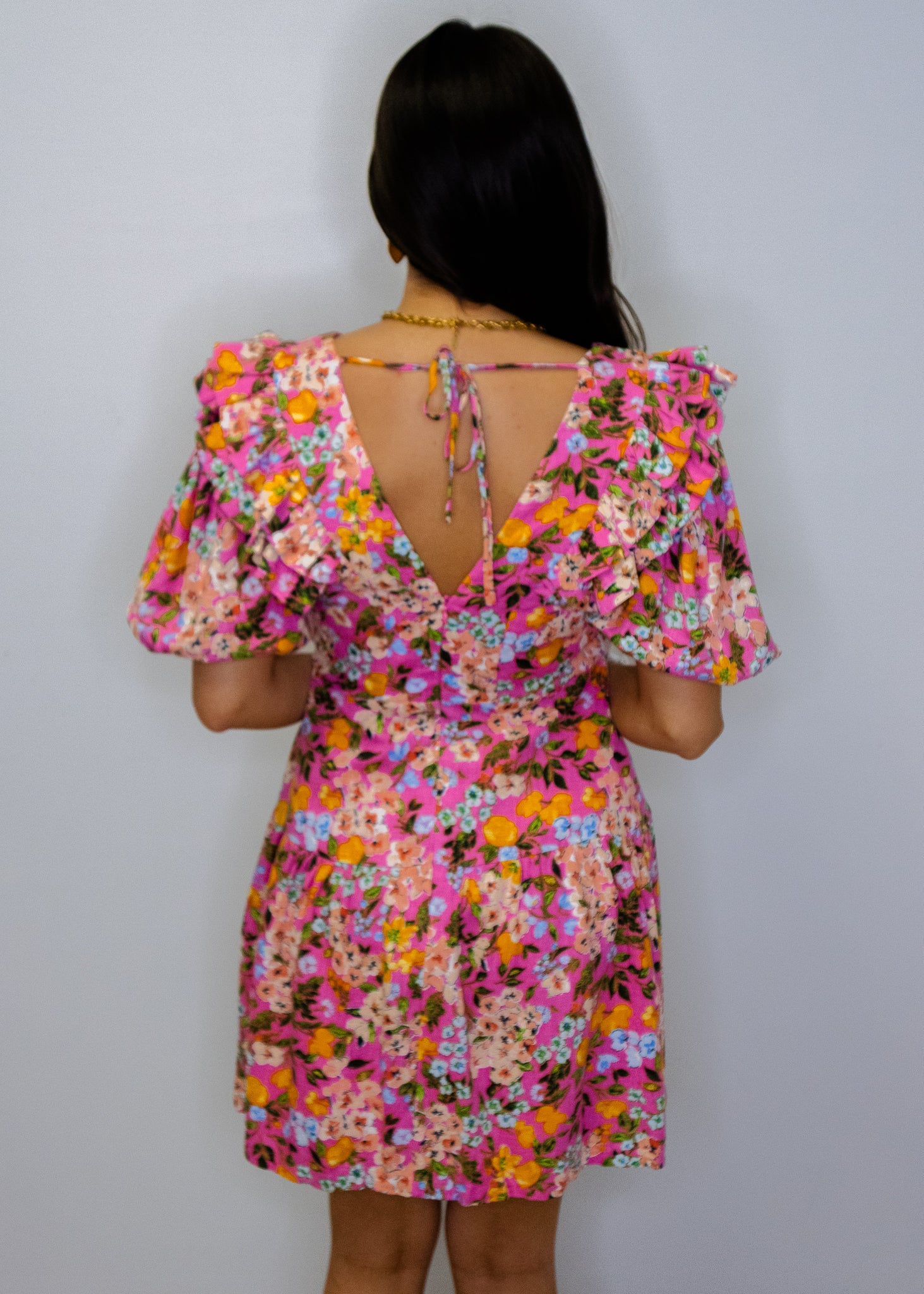 Pink Multi Floral Puff Sleeve Dress
