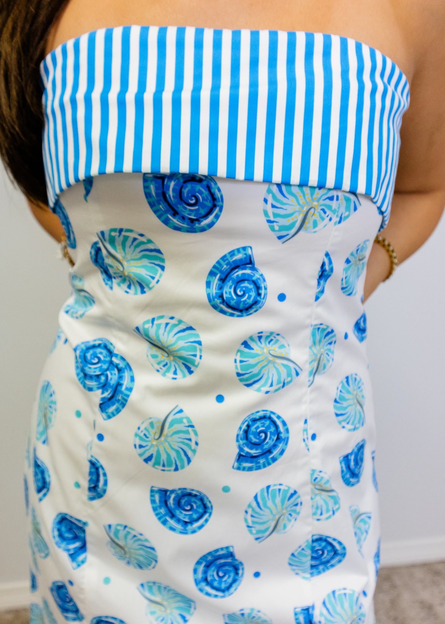 Blue Seashell Contrast Strapless Dress