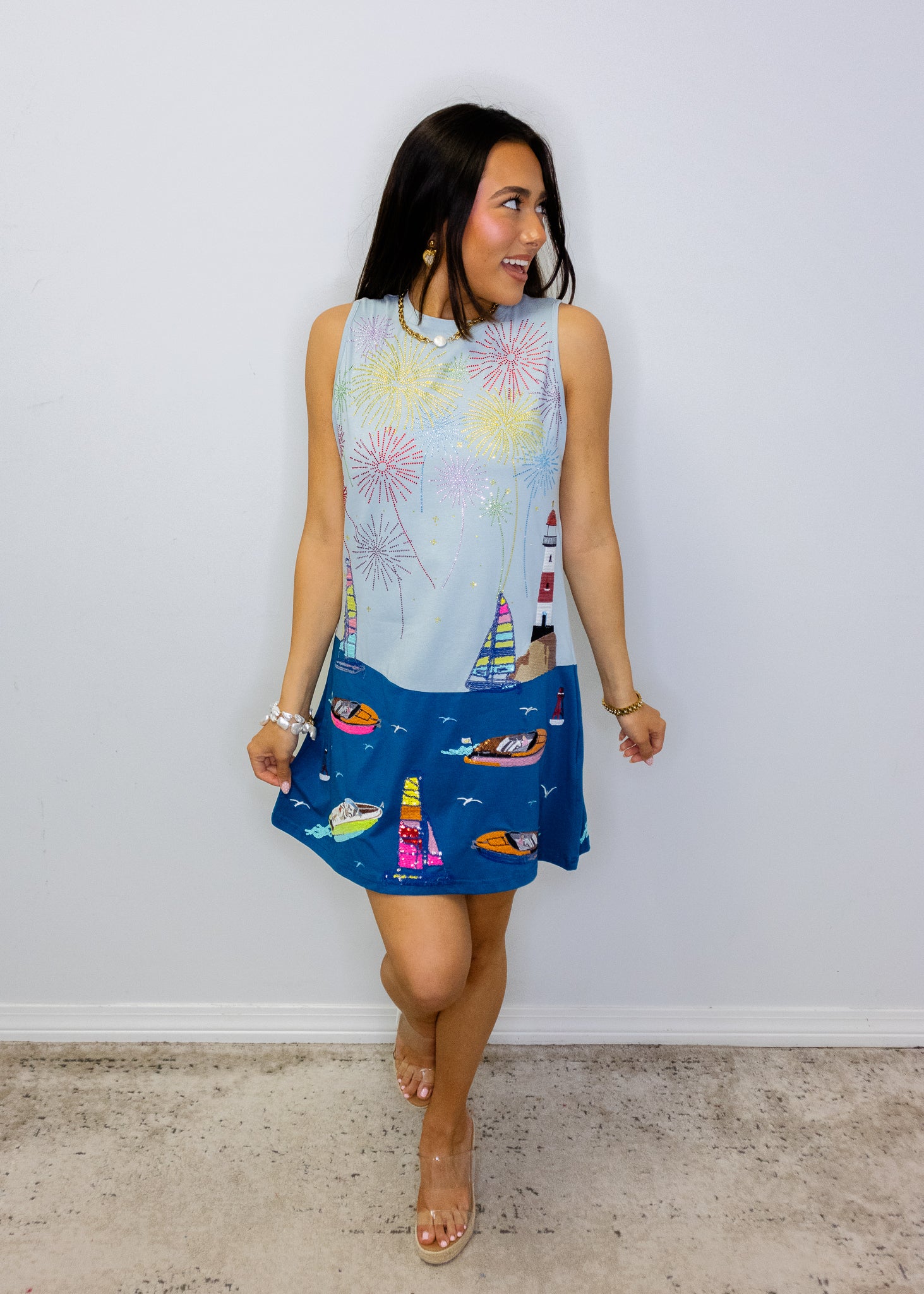 Multi Firework Over Boats Tank Dress