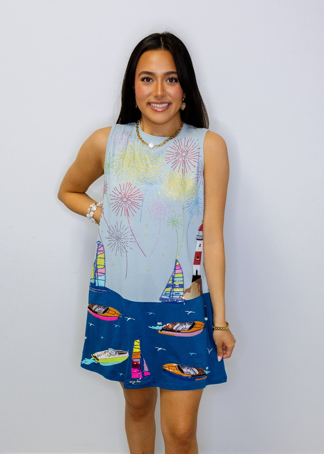 Multi Firework Over Boats Tank Dress