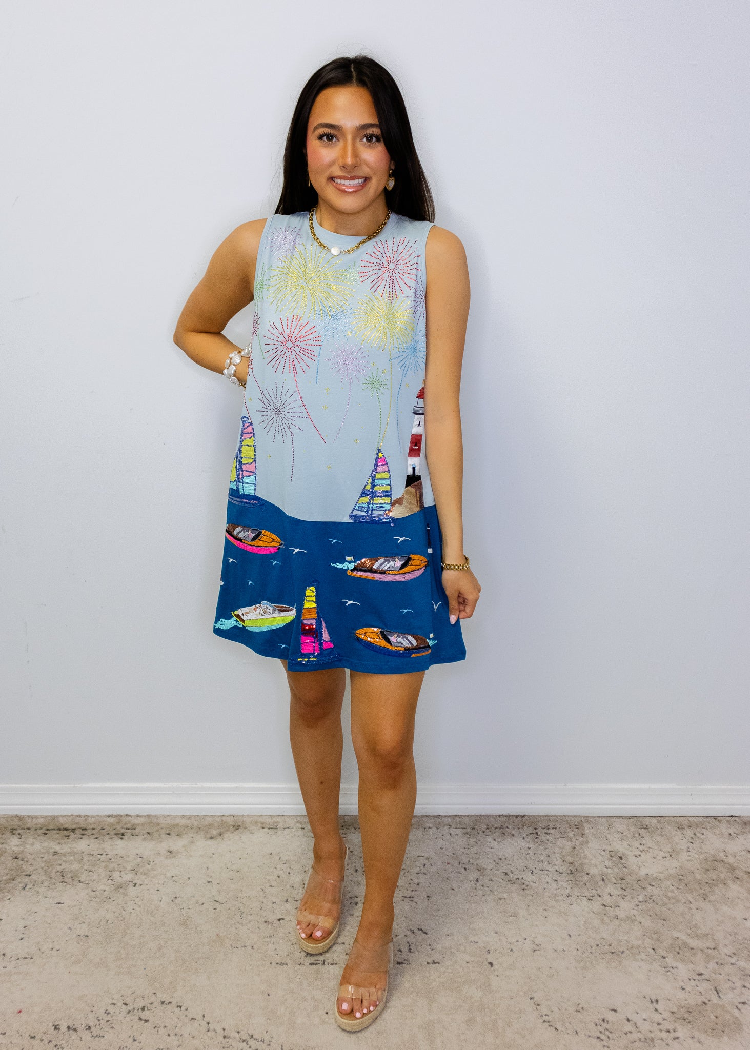 Multi Firework Over Boats Tank Dress