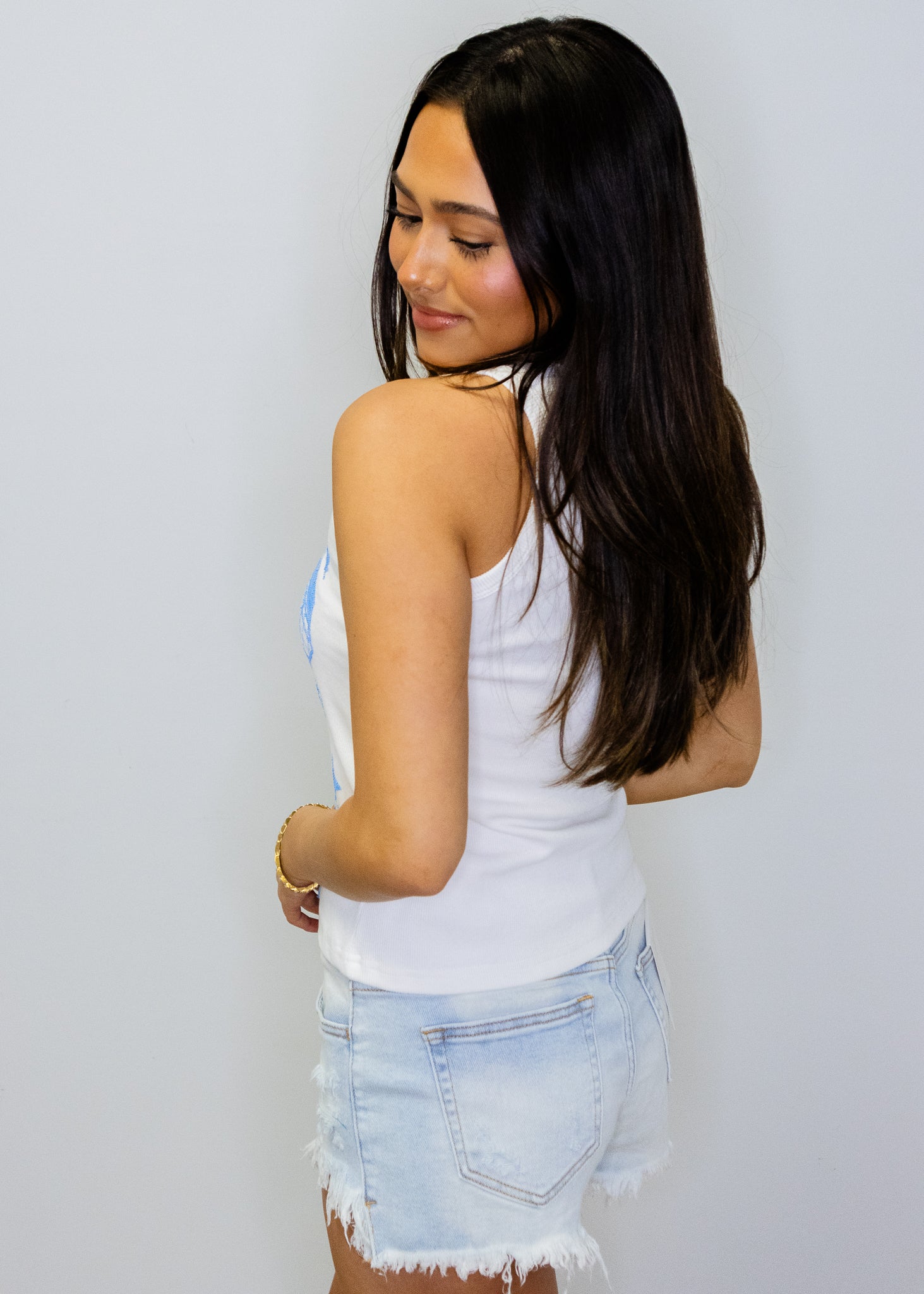 White & Blue QOS Card Logo Tank