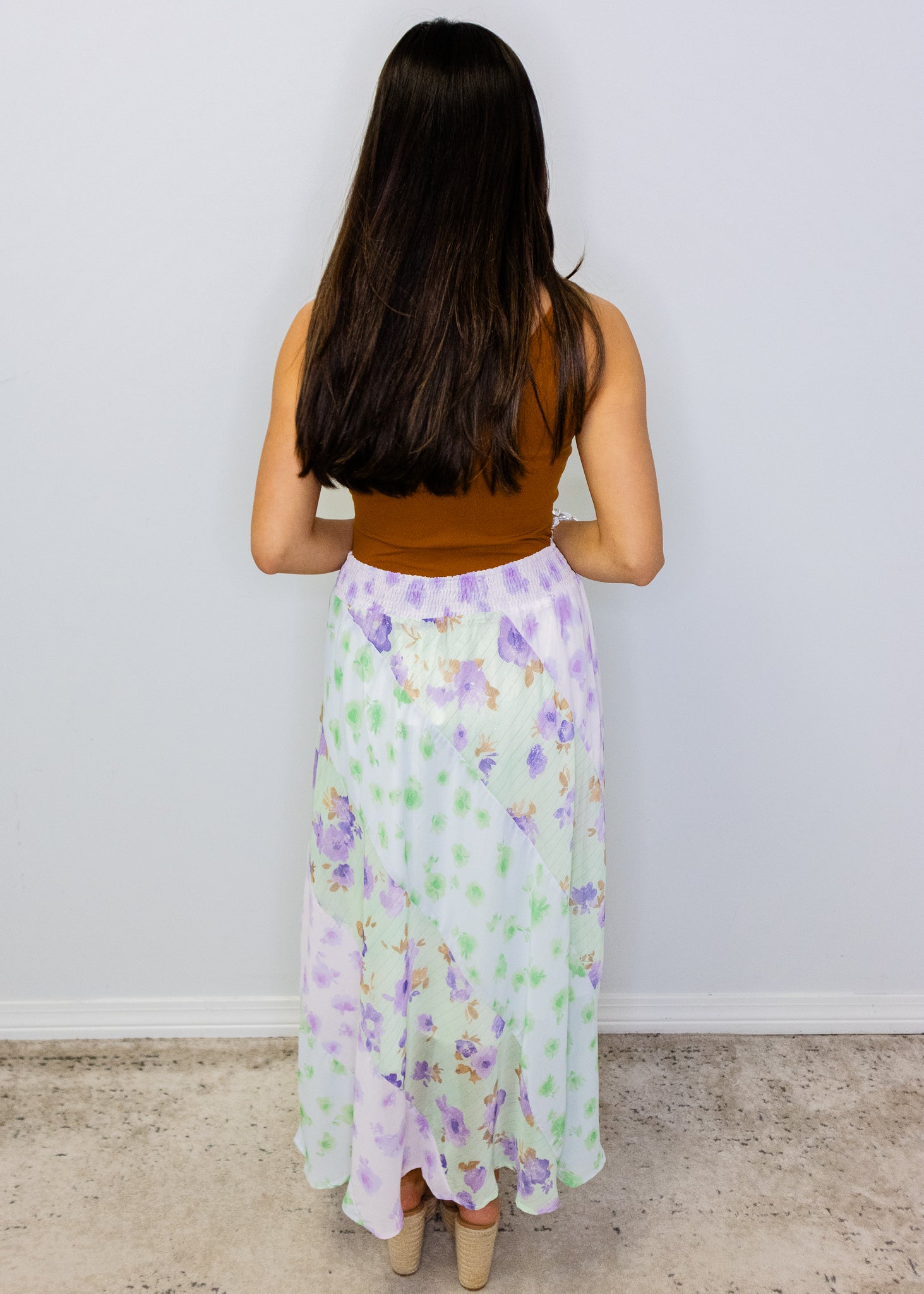 Green & Lavender Floral Print Skirt