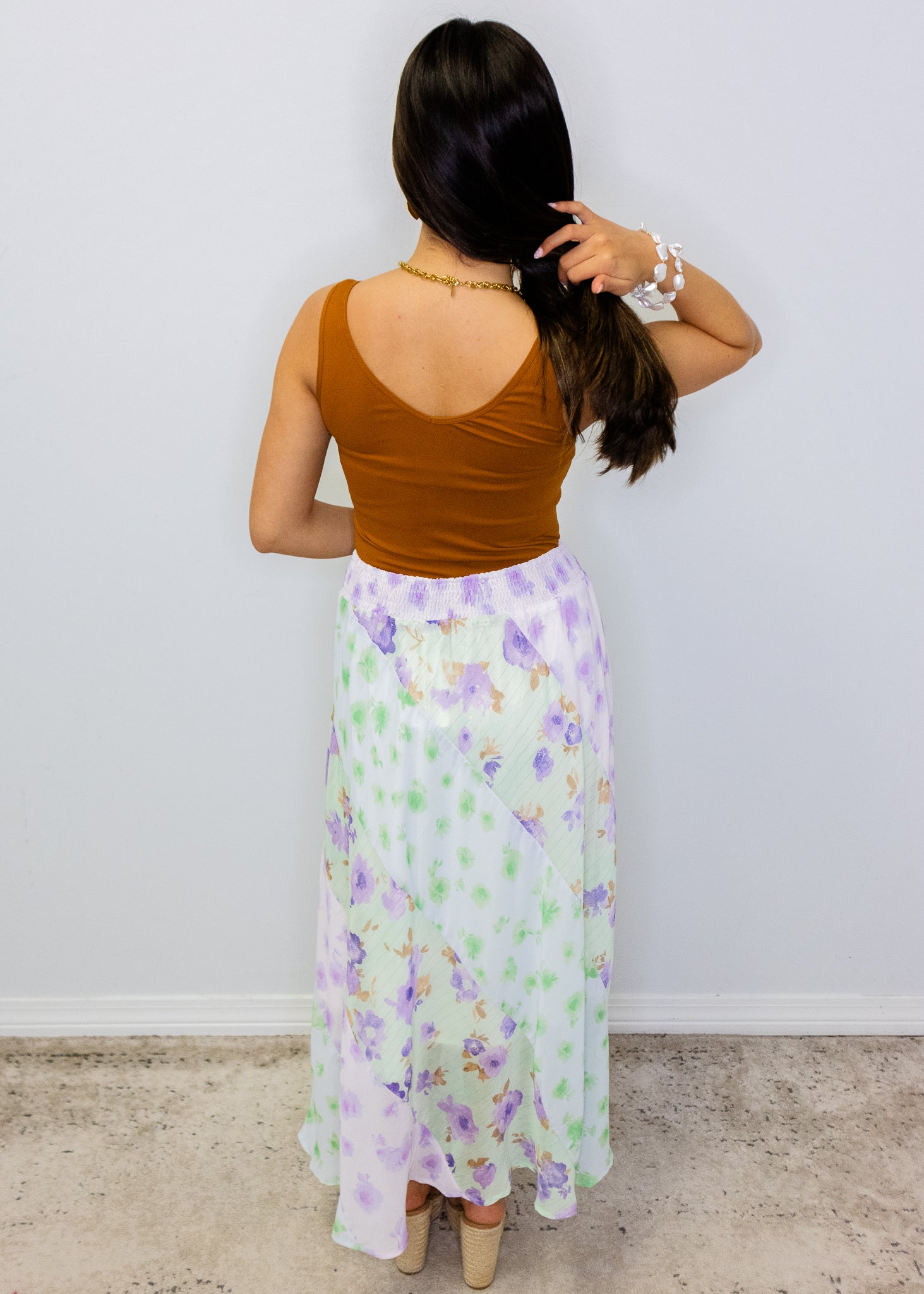 Green & Lavender Floral Print Skirt