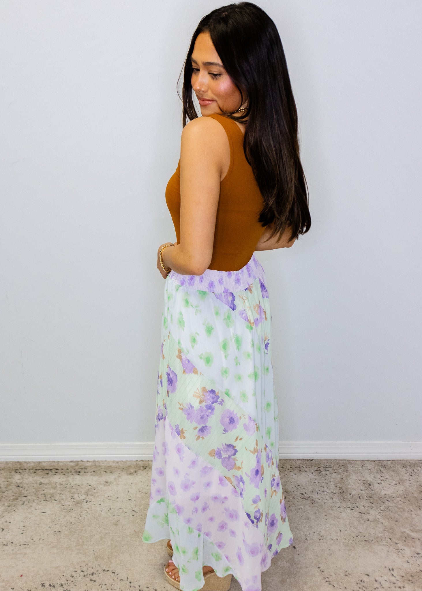 Green & Lavender Floral Print Skirt