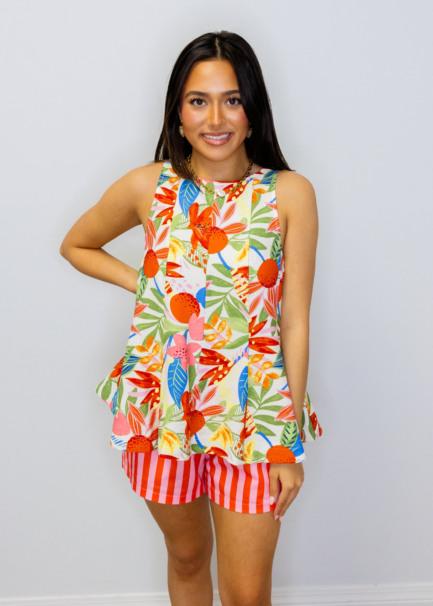 Punch & Coral Striped Shorts