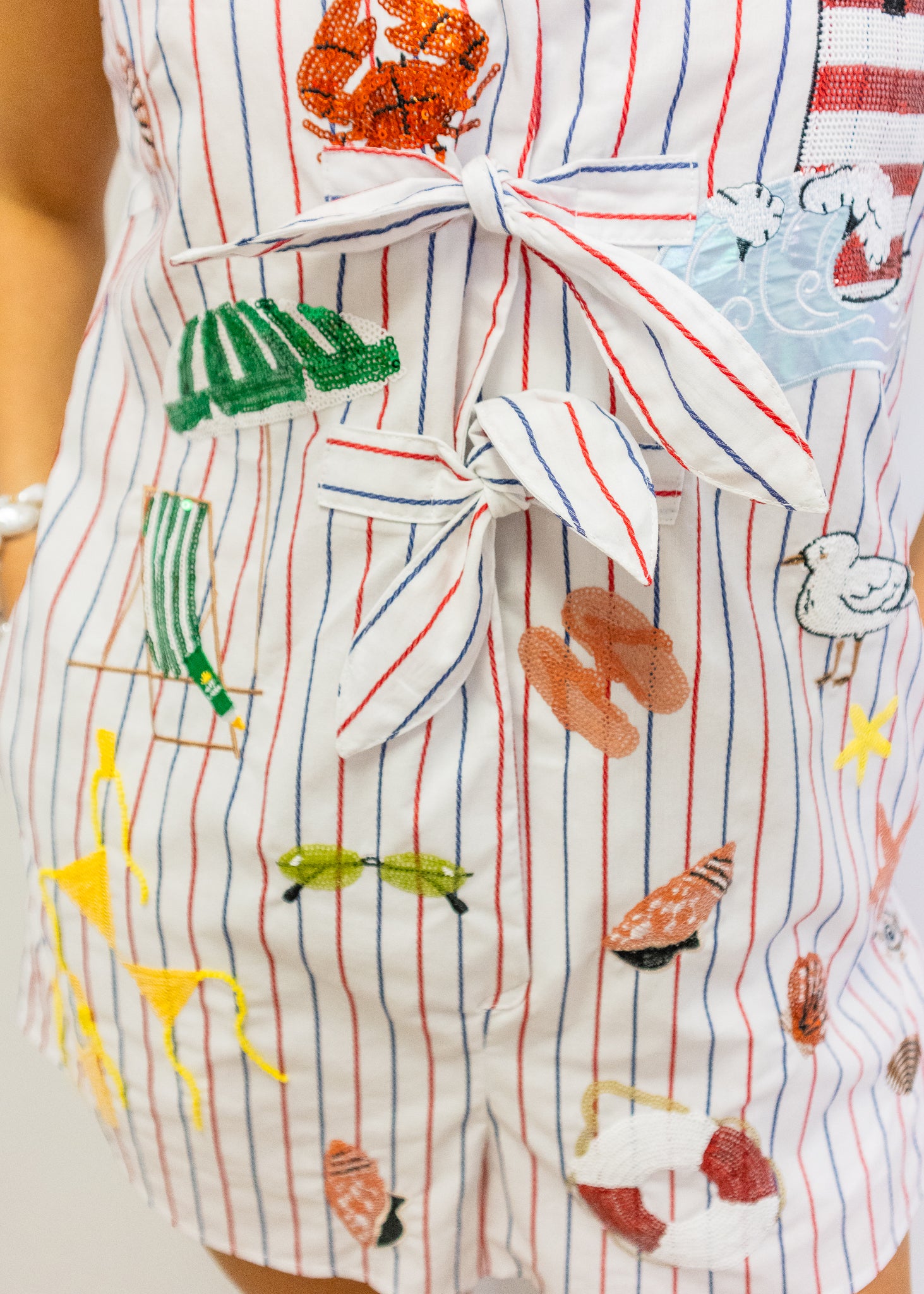 Multi Striped Beach Icon Tie Cotton Romper