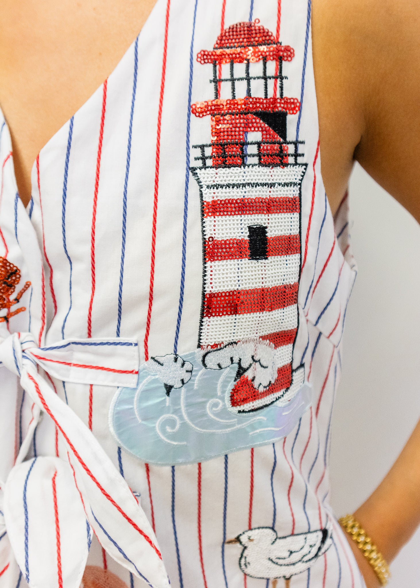 Multi Striped Beach Icon Tie Cotton Romper