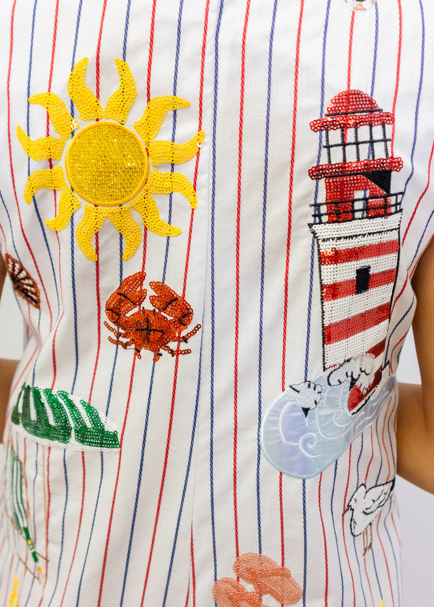 Multi Striped Beach Icon Tie Cotton Romper