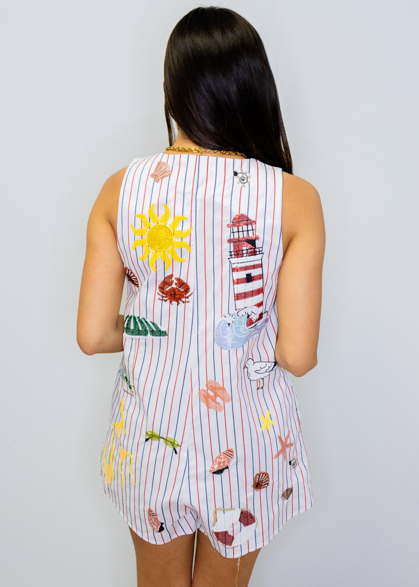 Multi Striped Beach Icon Tie Cotton Romper