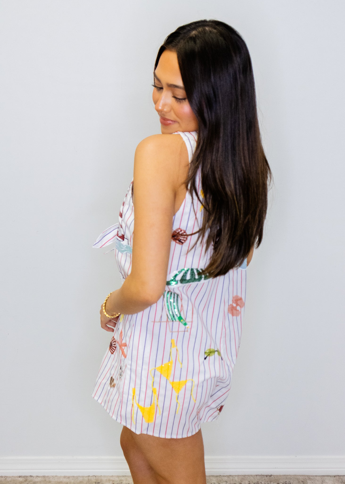 Multi Striped Beach Icon Tie Cotton Romper