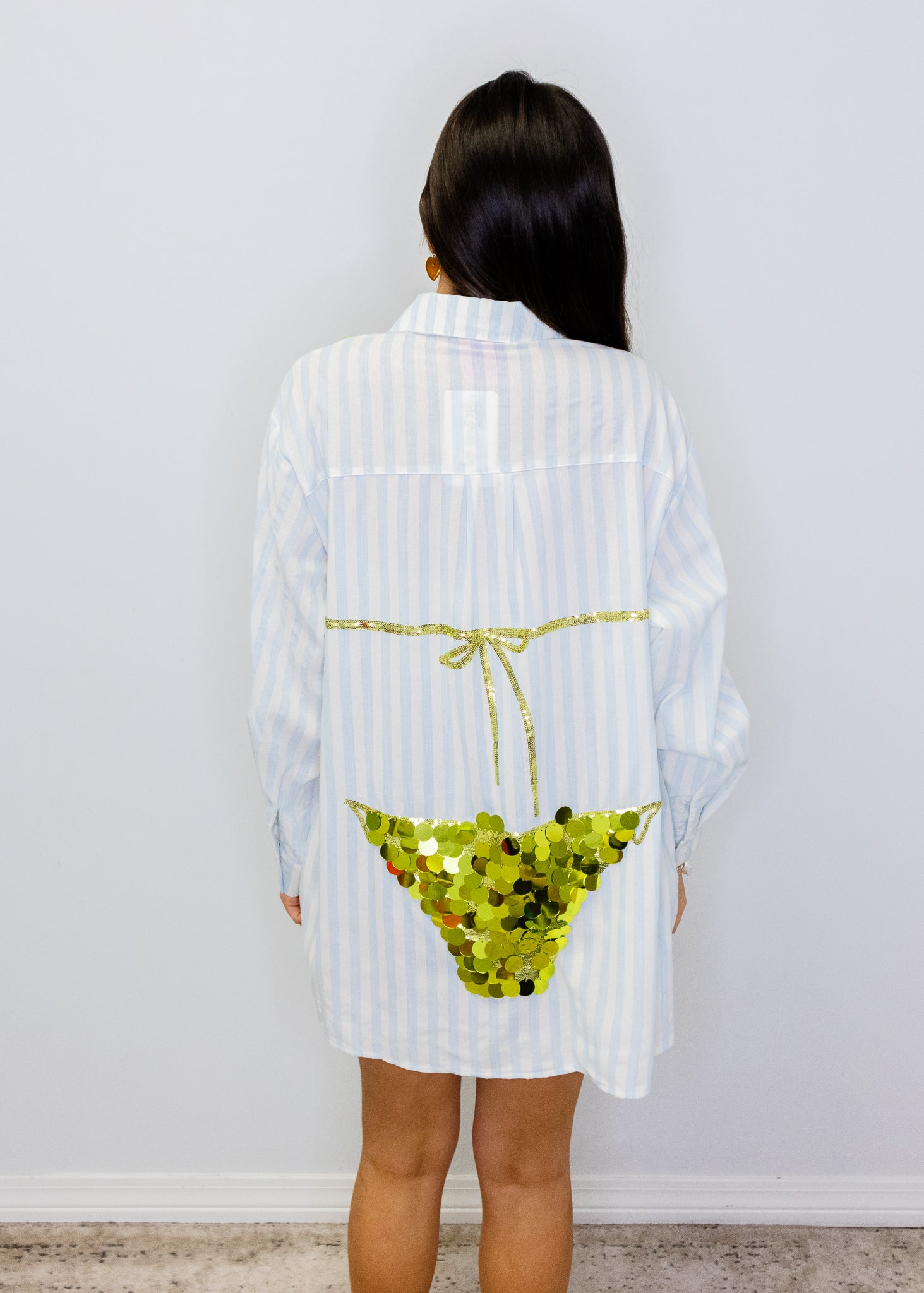 Blue & White Stripe Cotton Button Up With Gold Bikini Tunic