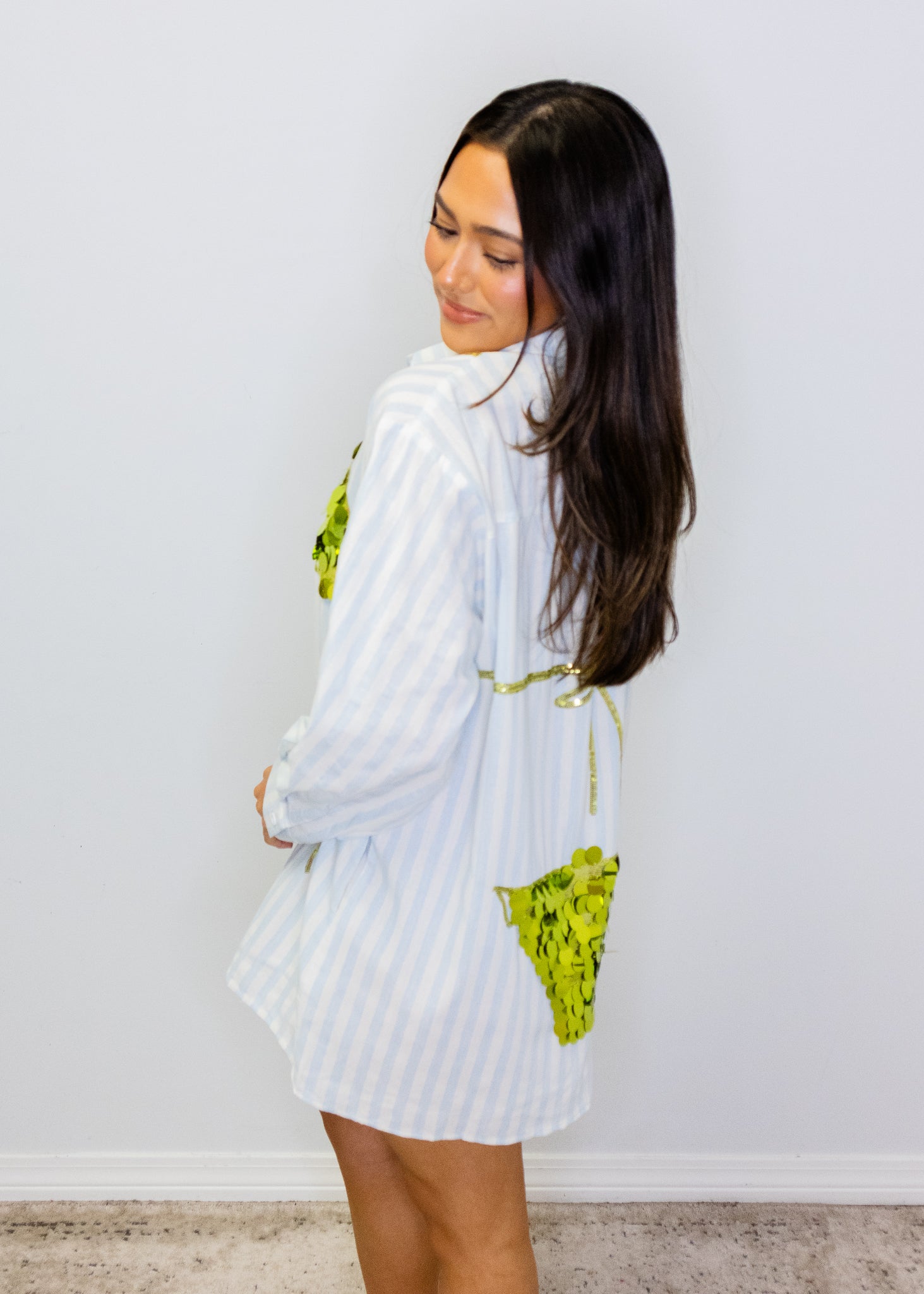 Blue & White Stripe Cotton Button Up With Gold Bikini Tunic