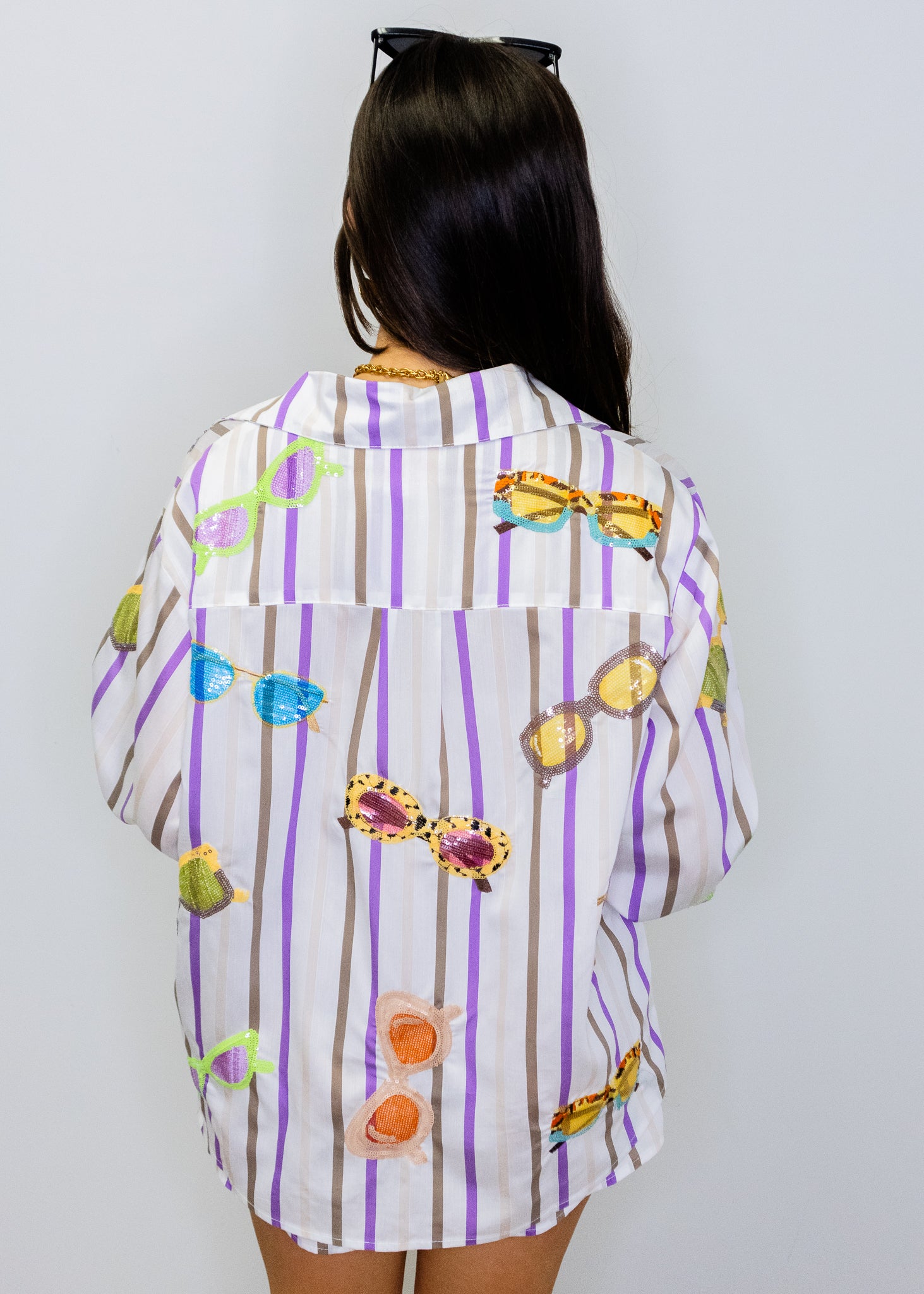 Multi Stripe Sunglasses Cotton Button Up Top