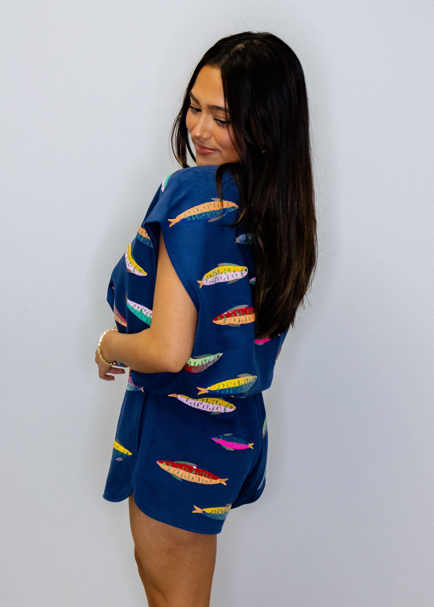 Navy Multi Fish Tie Shorts