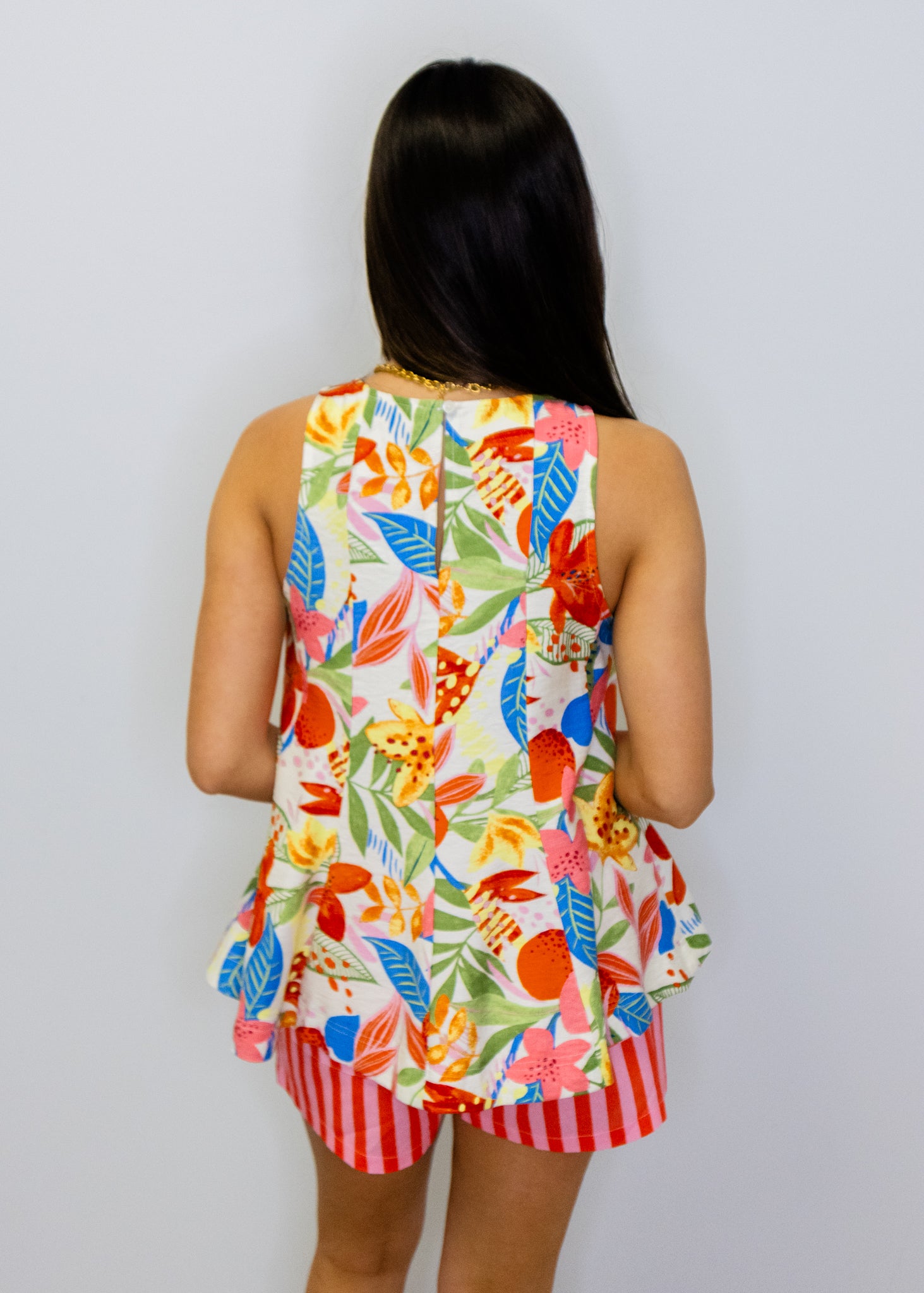 White Multi Print Flared Top