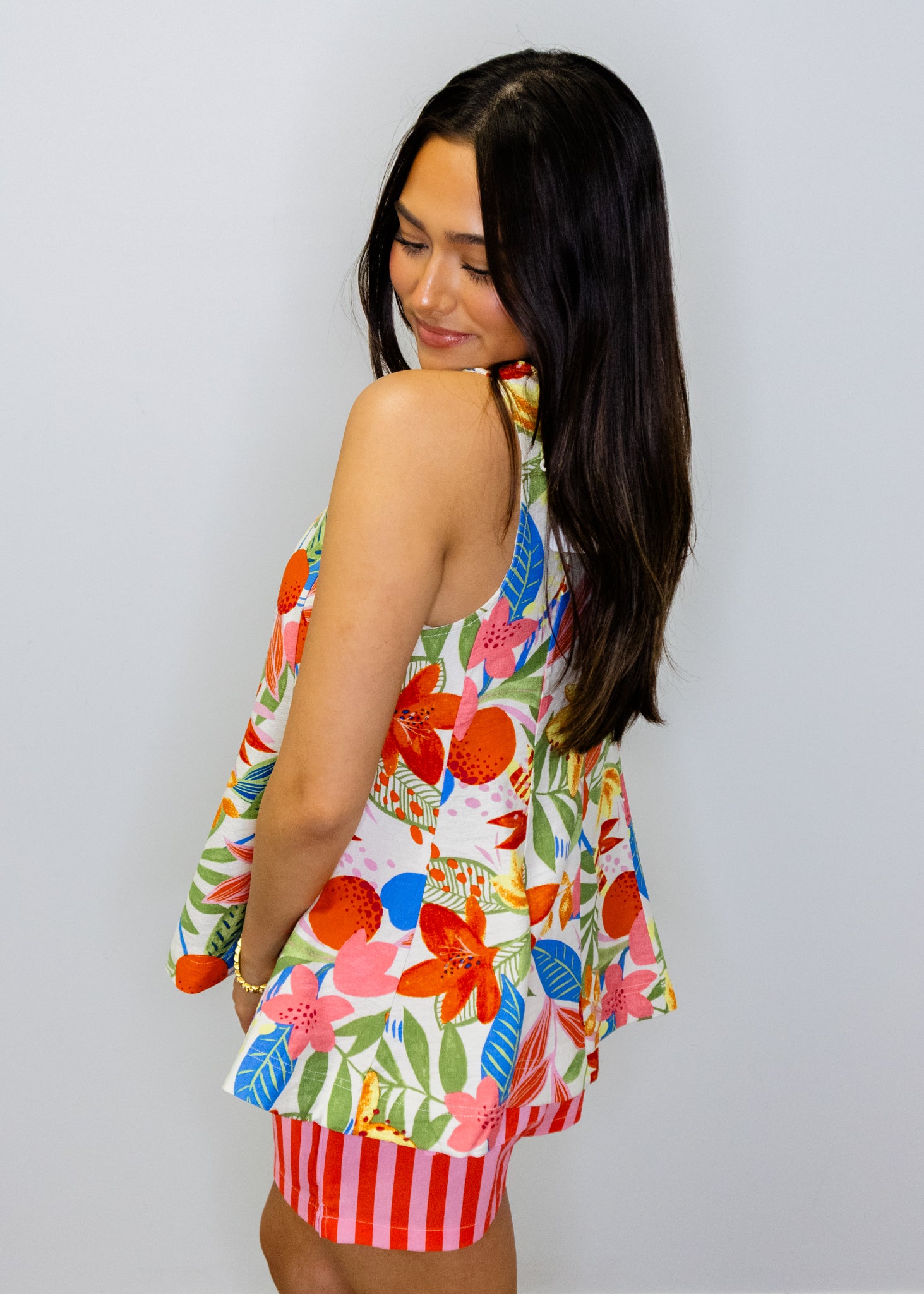 White Multi Print Flared Top