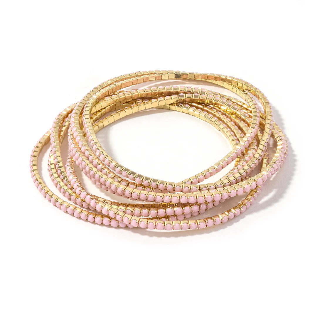Gold Baby Pink Confetti Rhinestone Bracelets