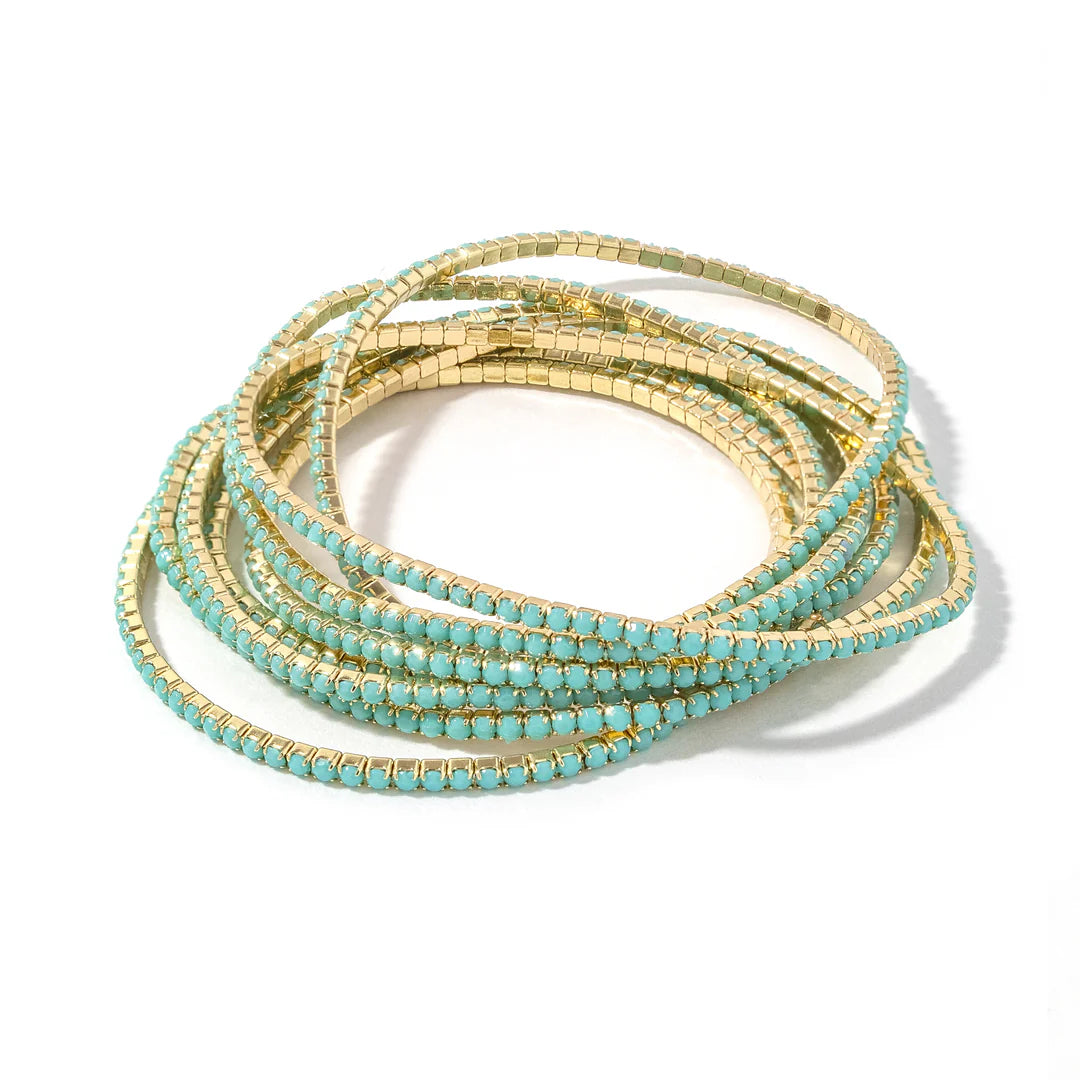 Gold Aqua Confetti Rhinestone Bracelets
