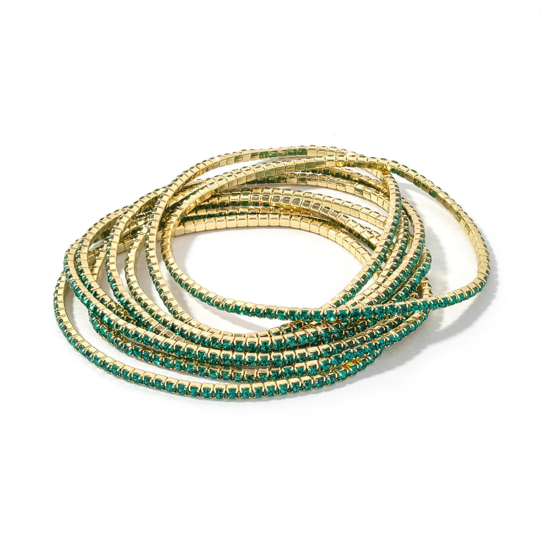 Gold Emerald Confetti Rhinestone Bracelets