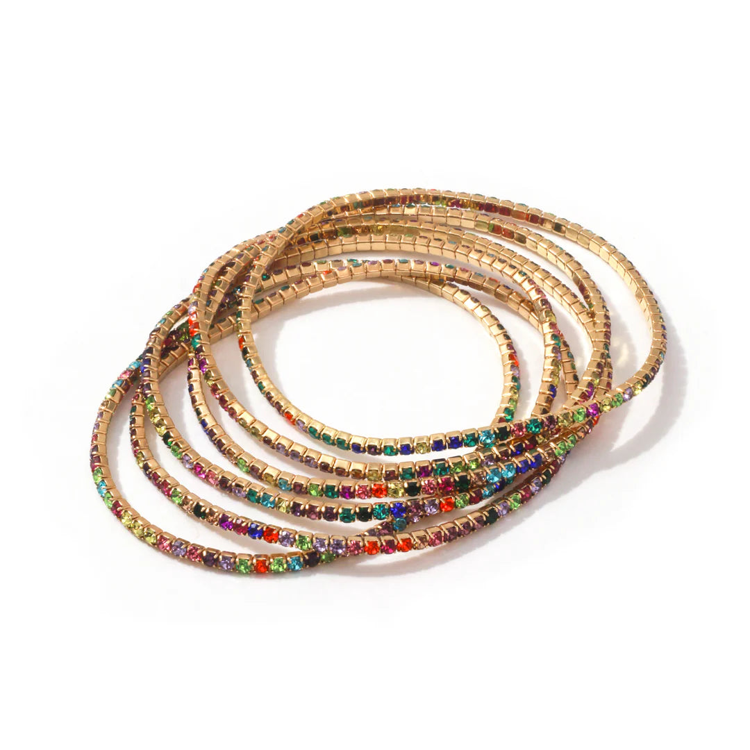Gold Multi Confetti Rhinestone Bracelets