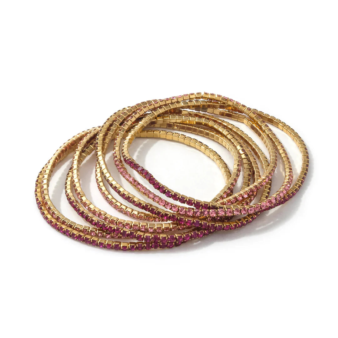 Gold Pink Confetti Rhinestone Bracelets