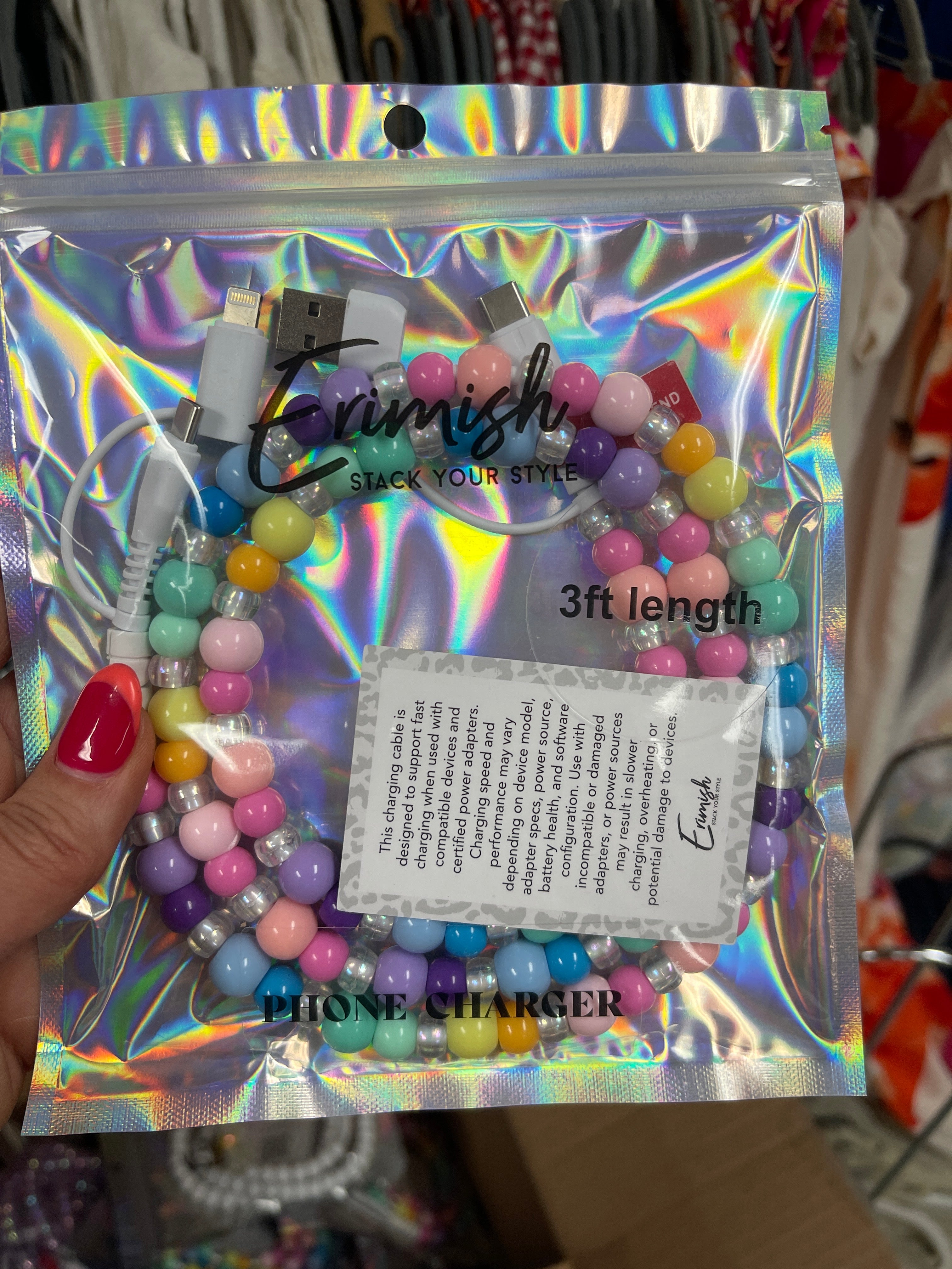 Multi Color Beaded Phone Charger 3ft