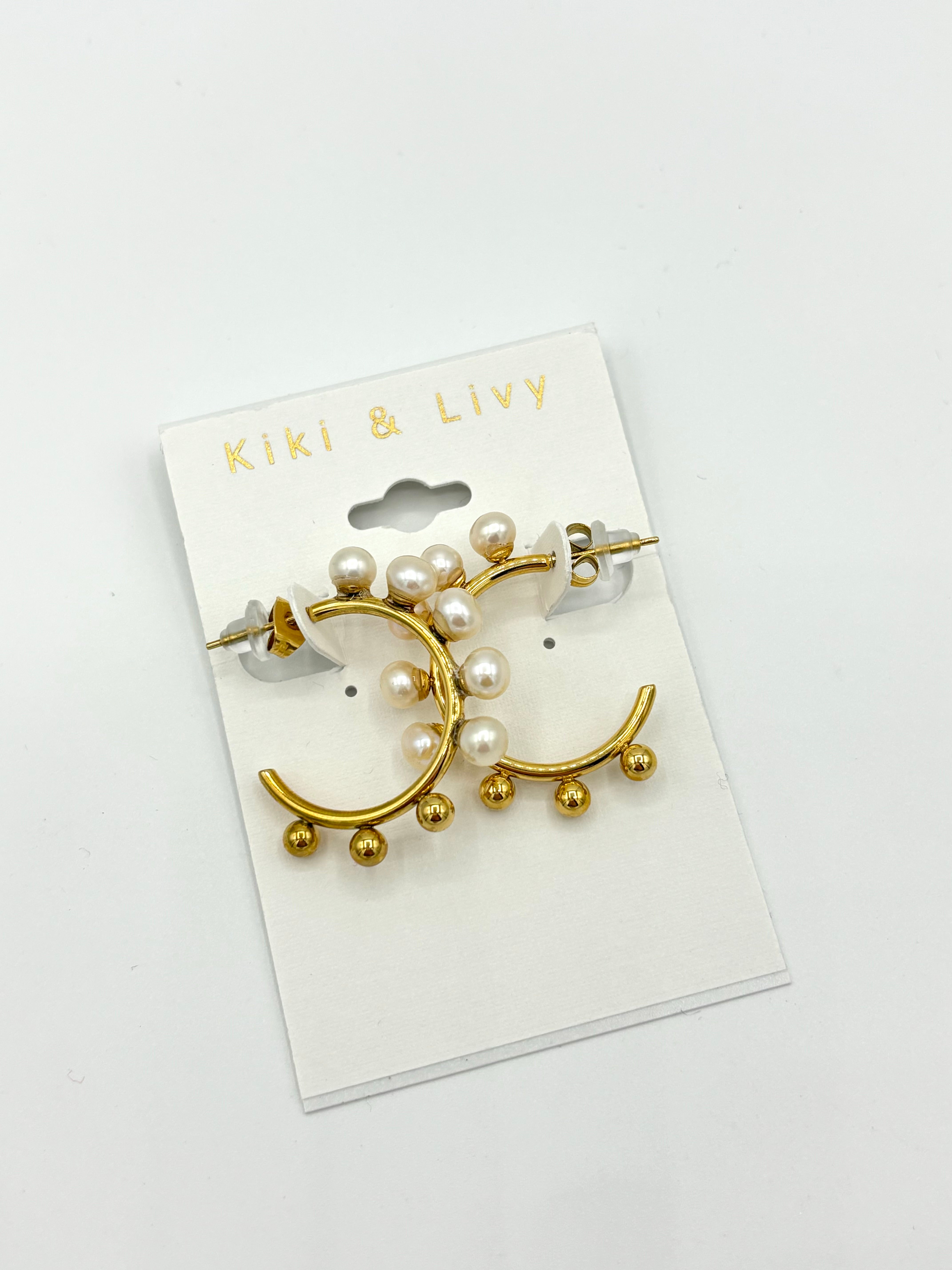 Gold Pearls Hoop Earrings