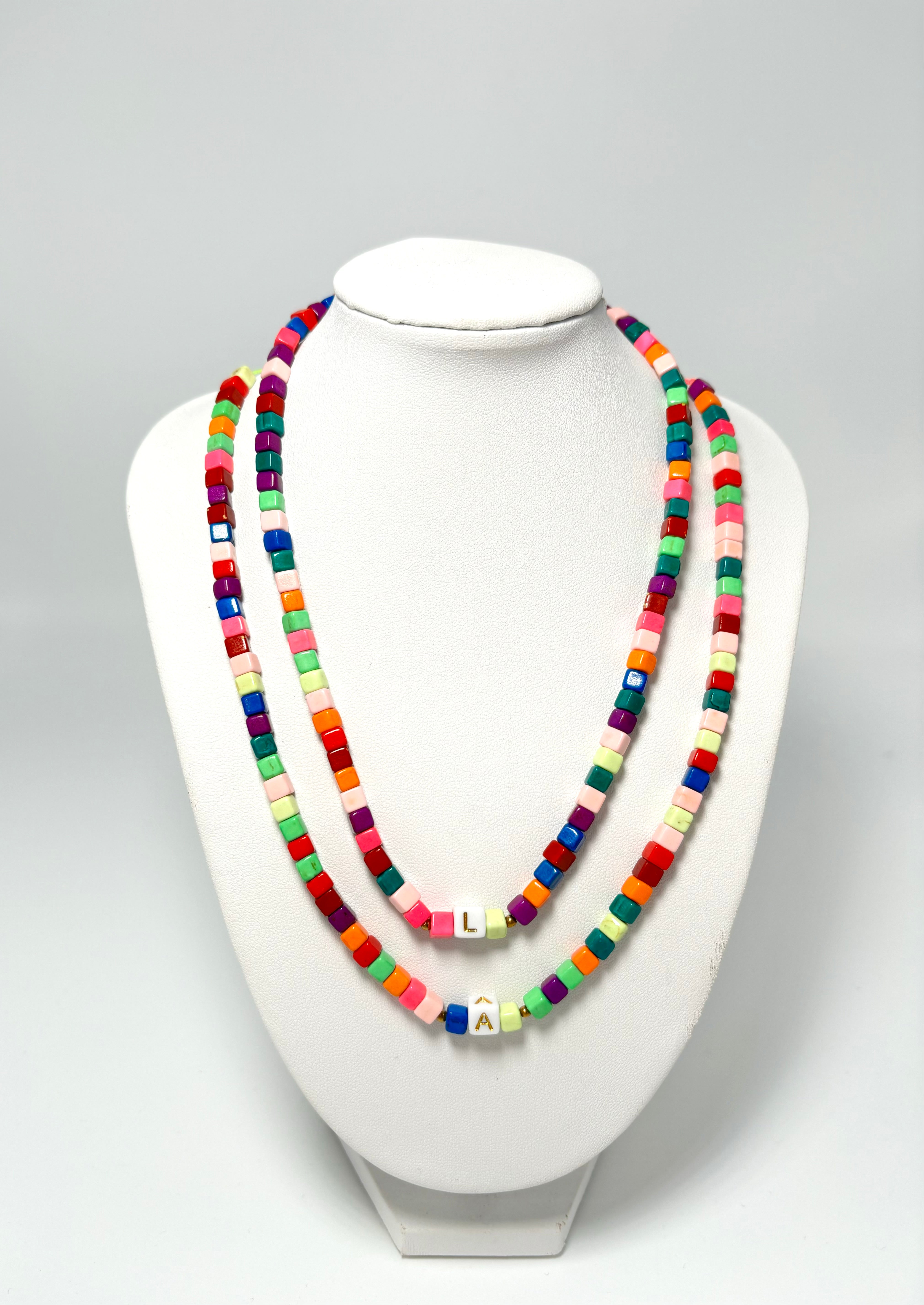 Multi Color Beaded Initial Necklace