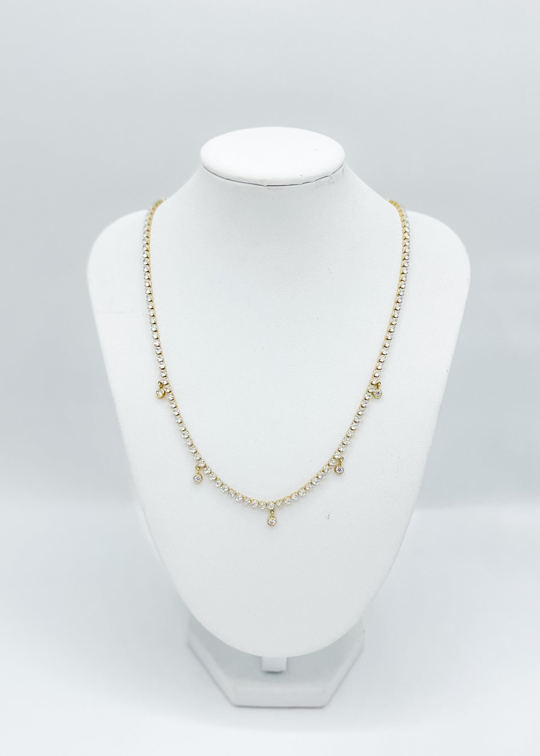 Tiny Stone Tennis Dangle Stones Necklace