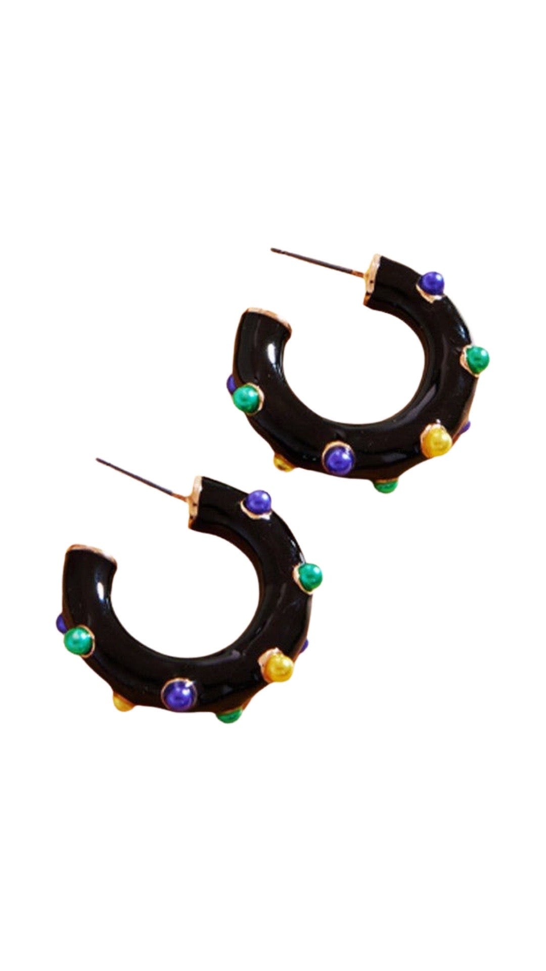 Black Mardi Gras Pearl Hoop Earrings