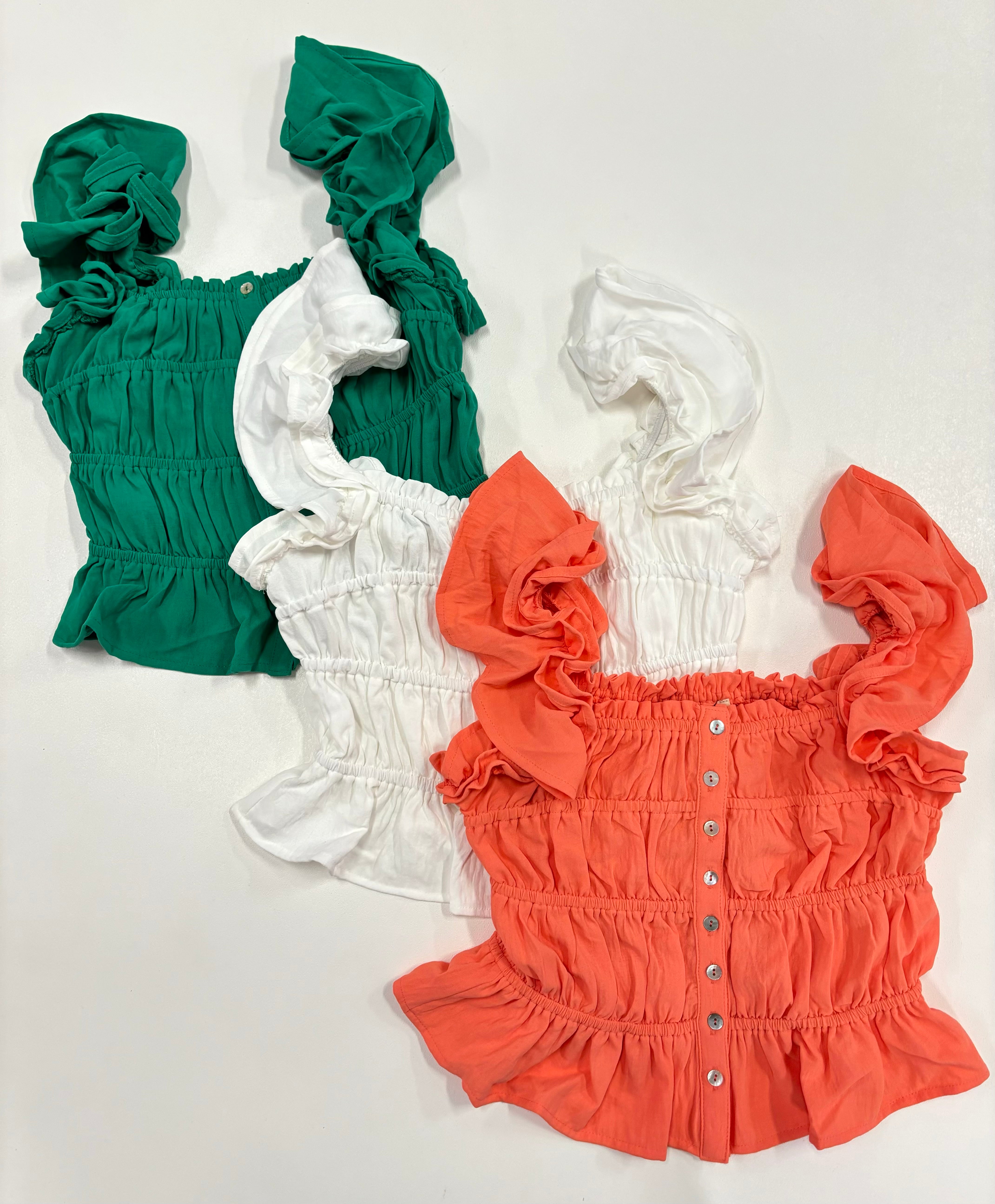 Coral Ruched Ruffle Crop Top