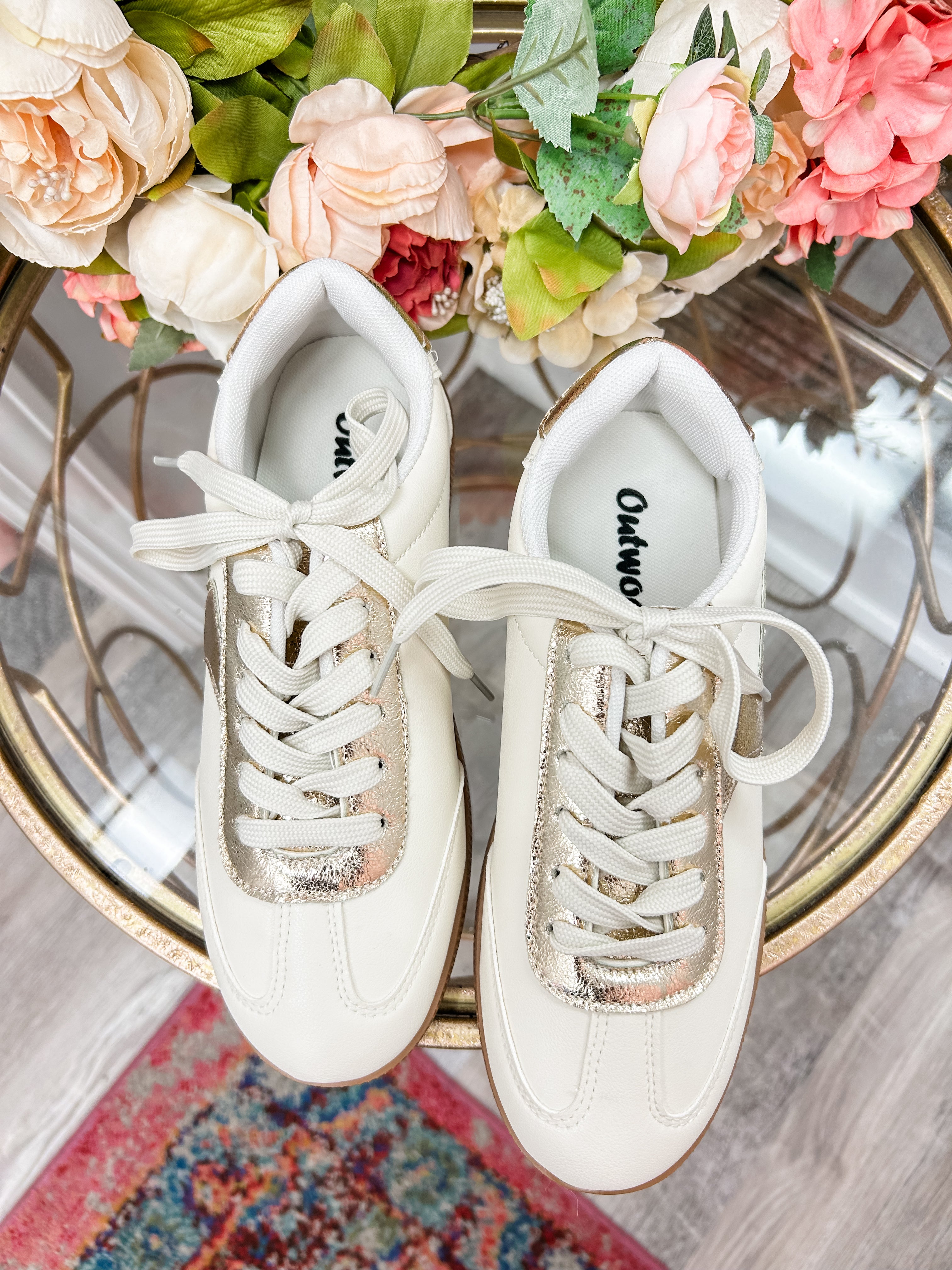 Gold & White Lace Up Sneaker