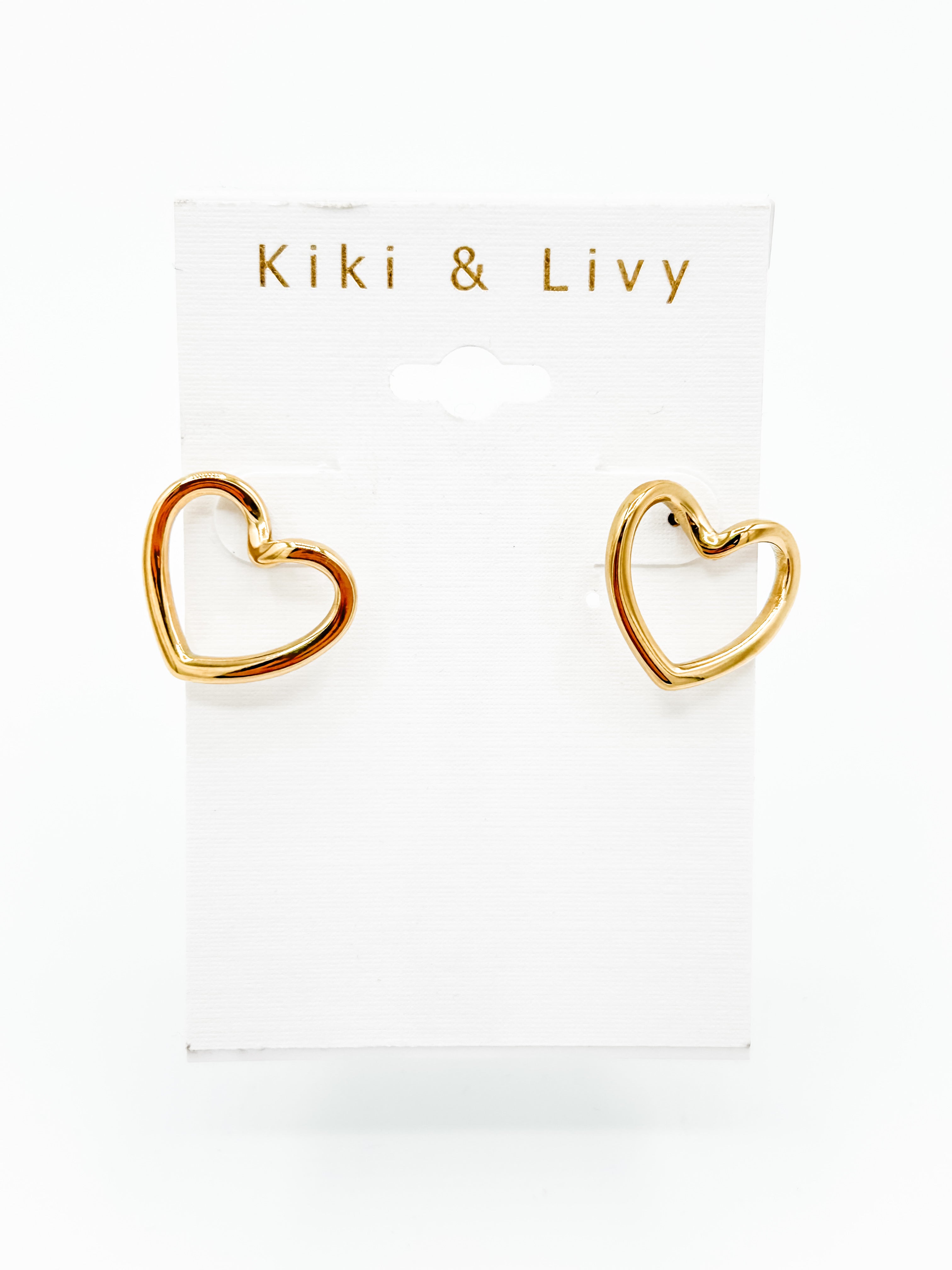 Gold Open Heart Stud Earrings