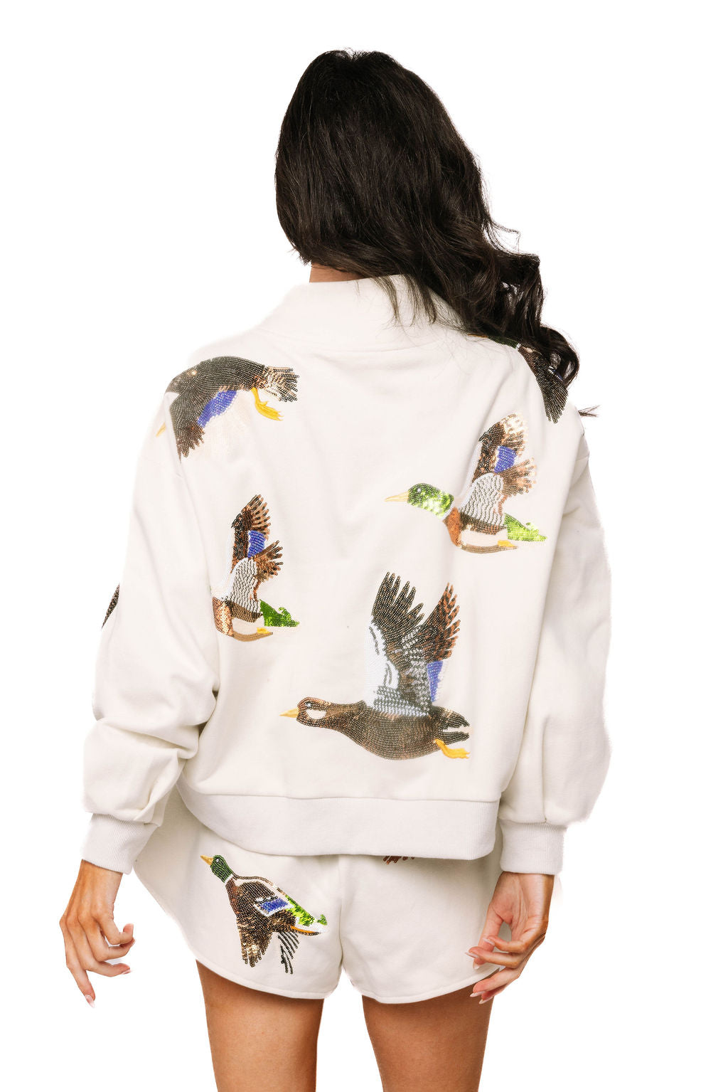 Ivory Flying Ducks Mock Neck Sweatshirt