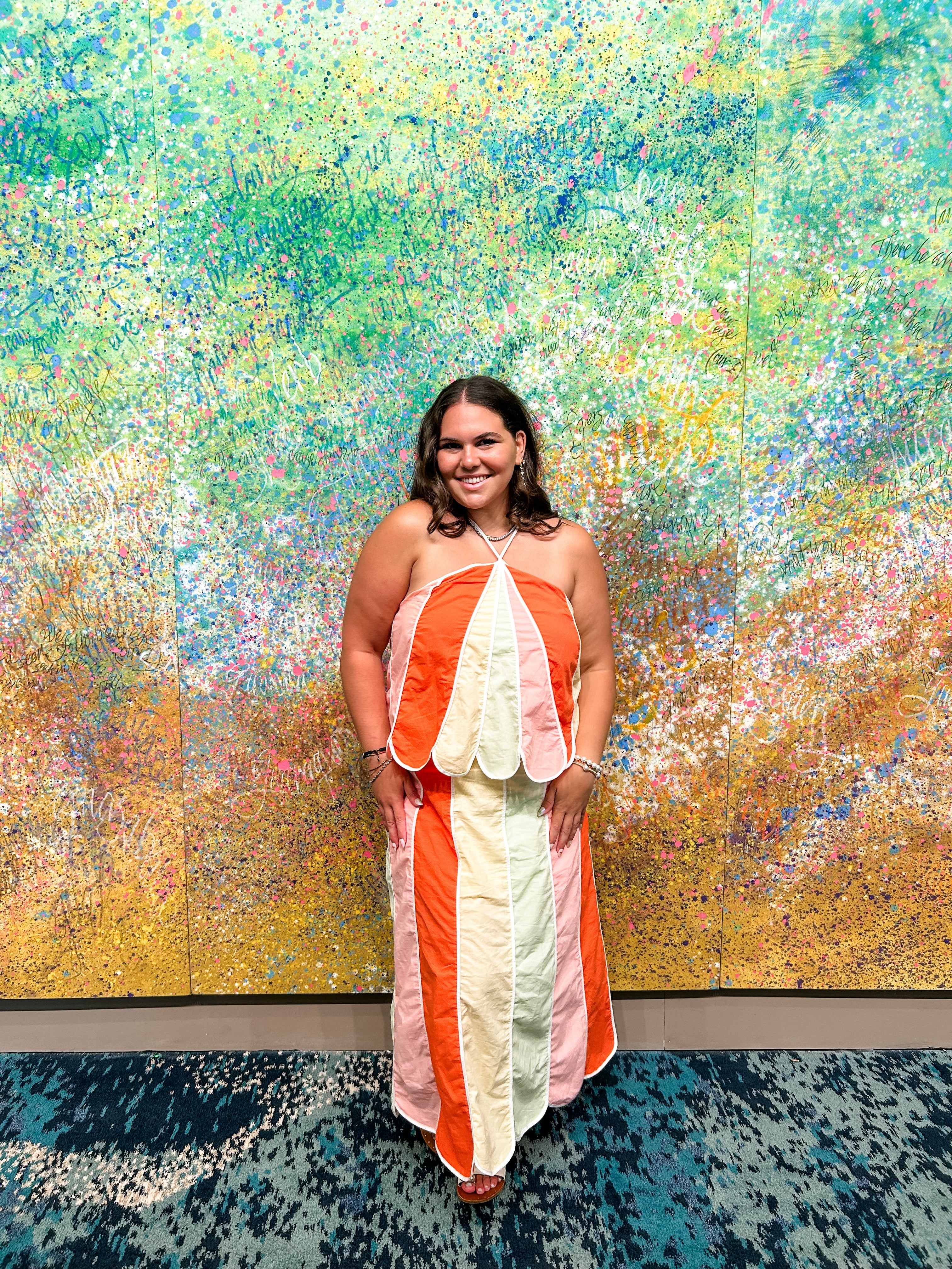 Rainbow Scallop Halter Midi Dress