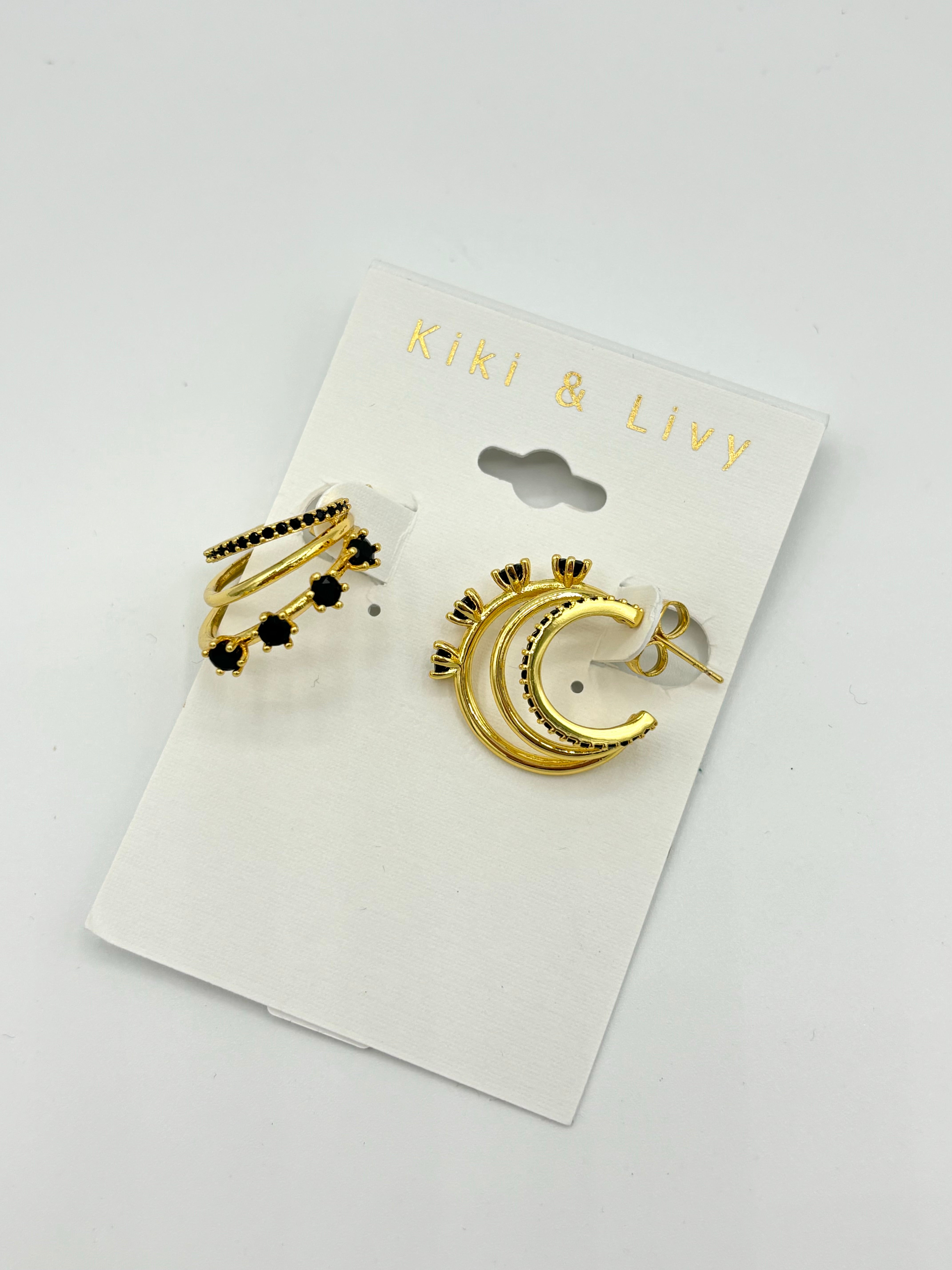 Gold Rhinestone Triple Hoop Earrings