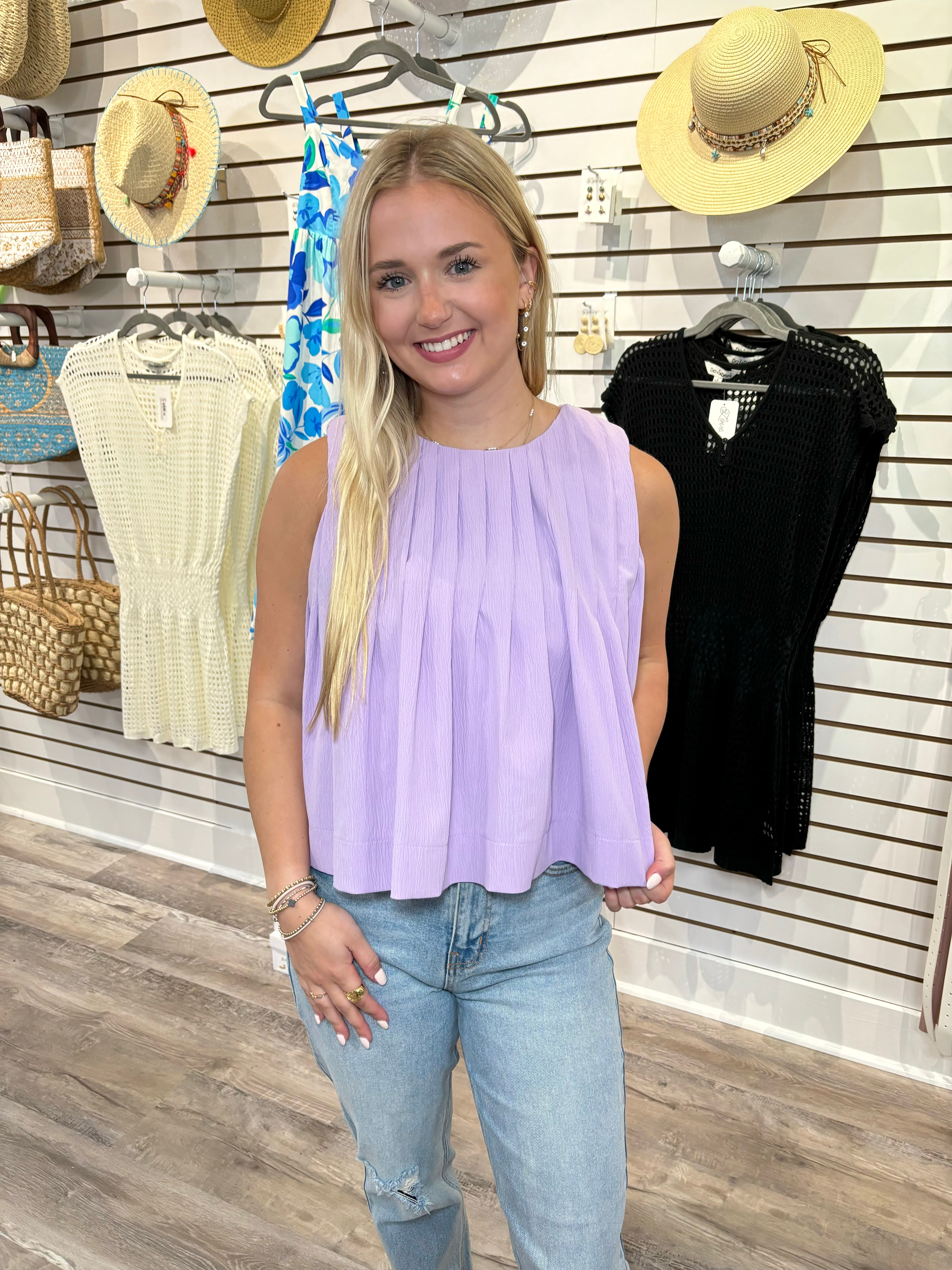 Lavender Solid Pleated Crop Top