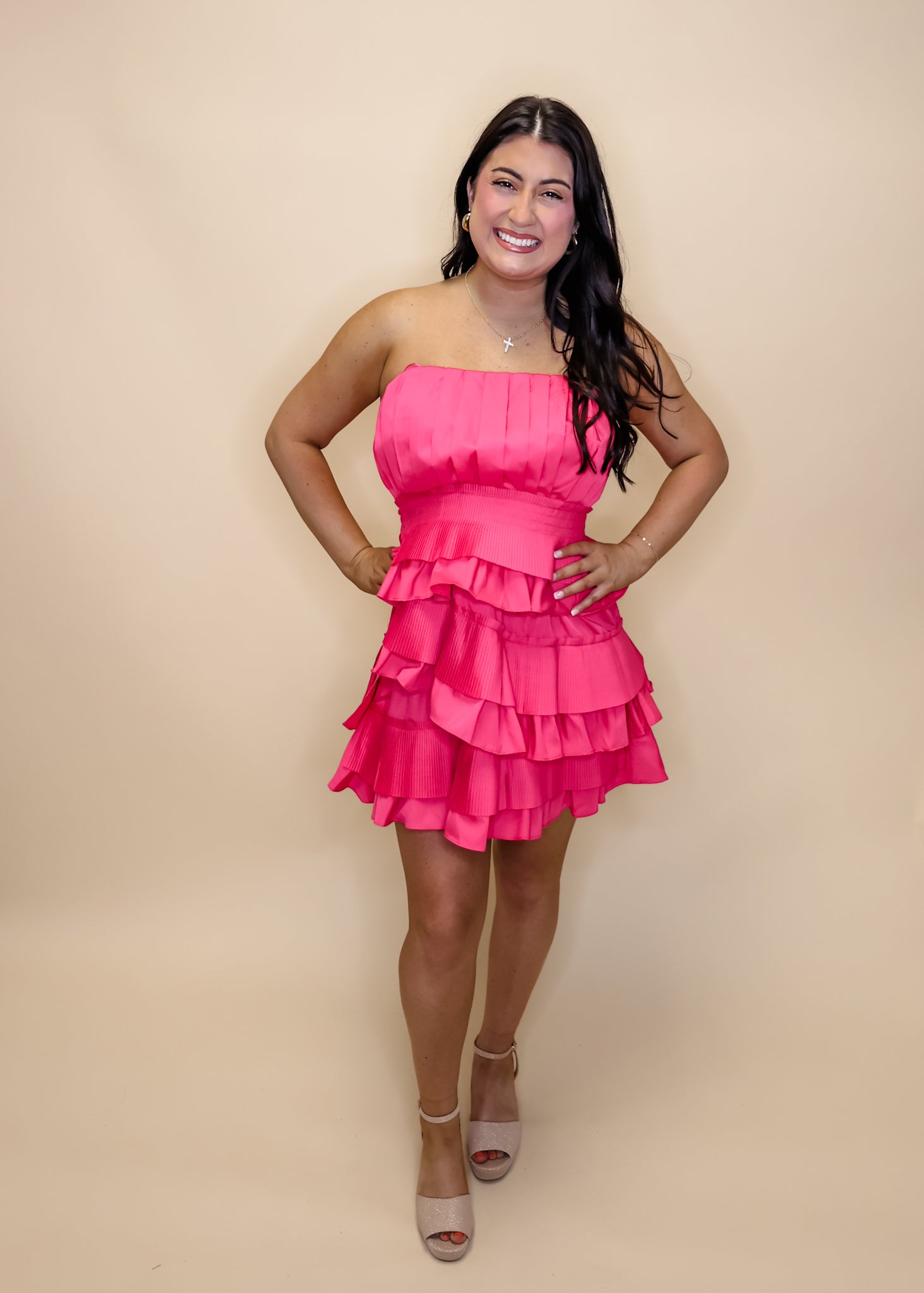 Hot Pink Ruffle Strapless Dress