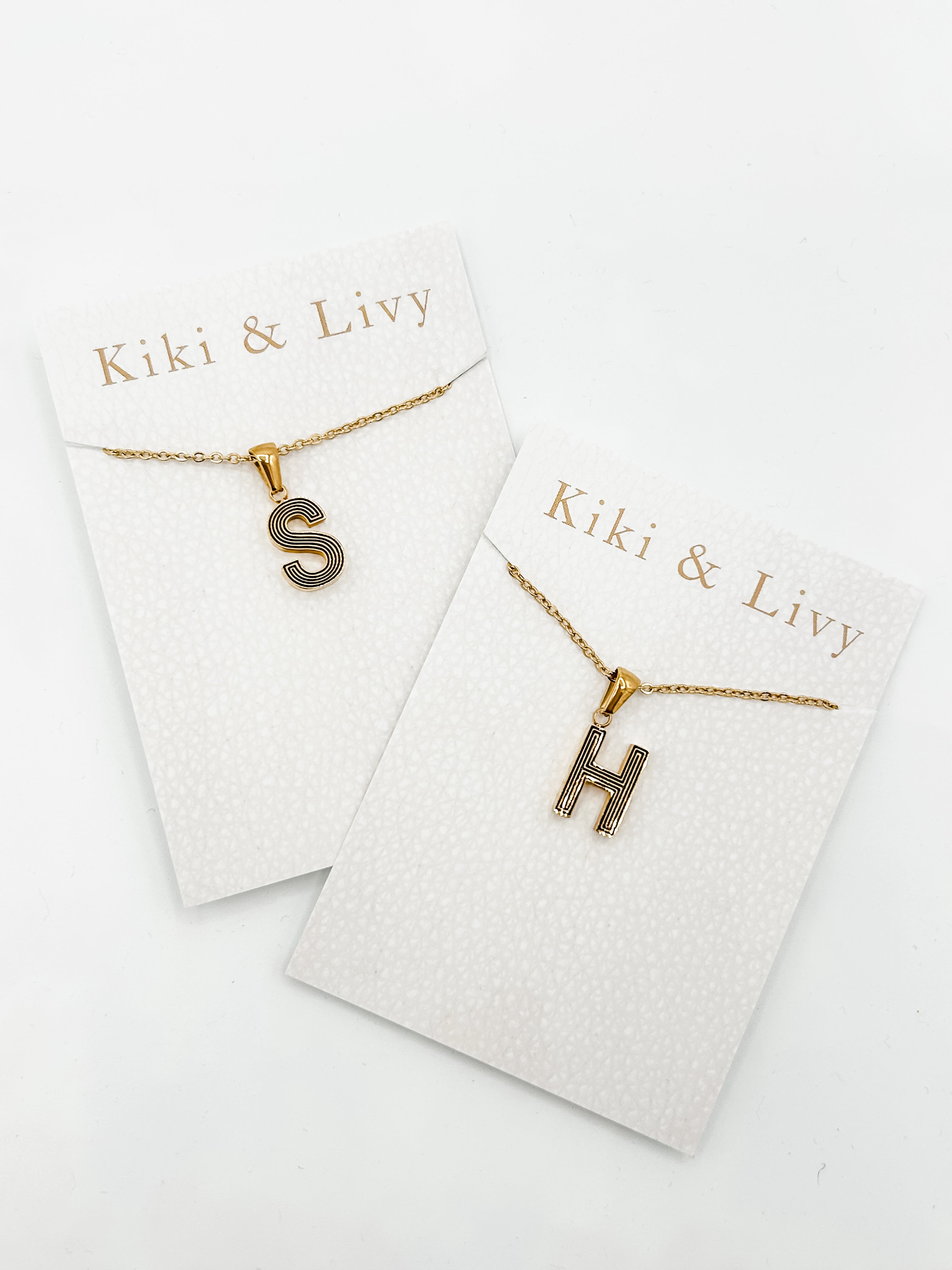 Black Block Striped Letter Necklace