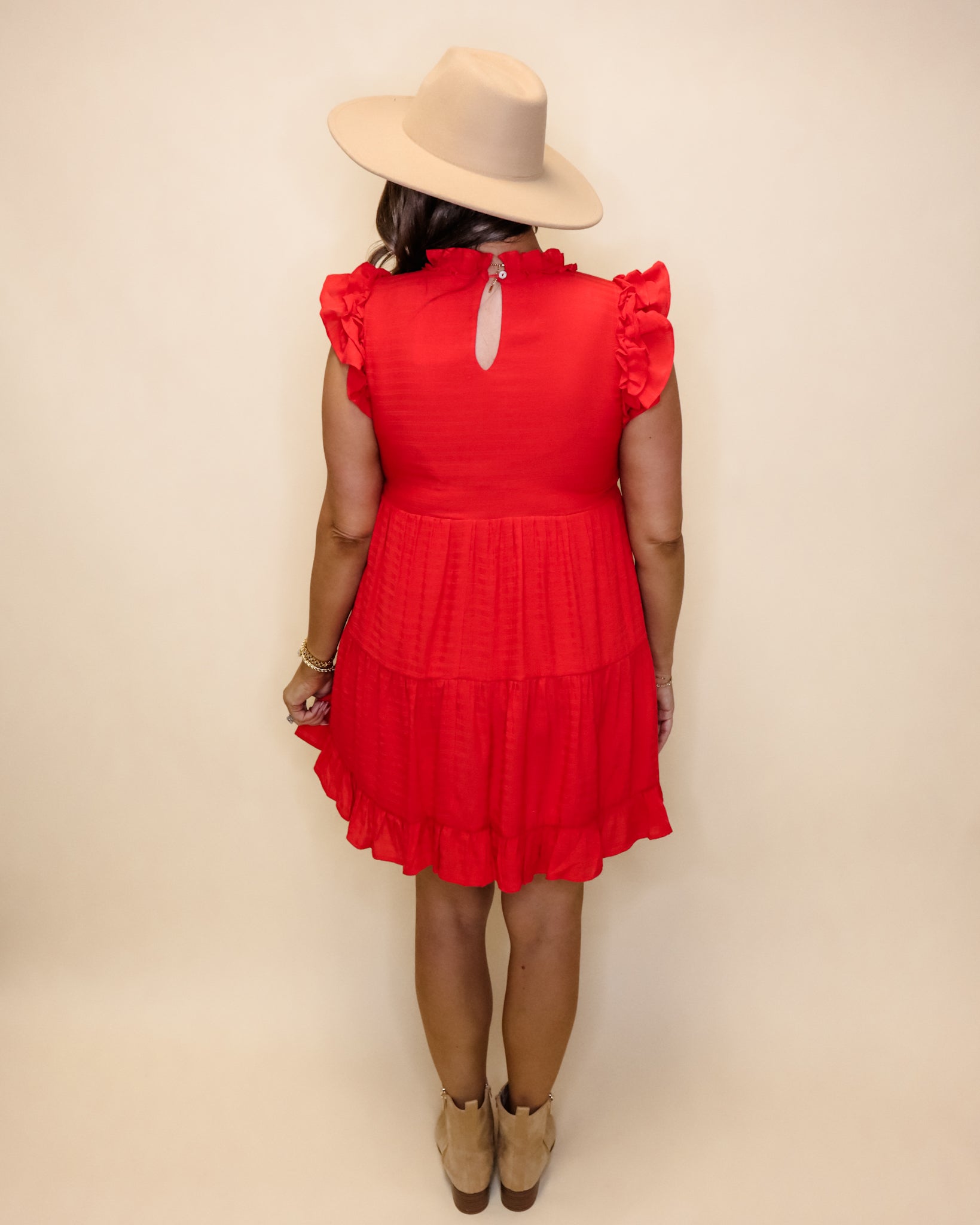 Red Textured Tiered Dress