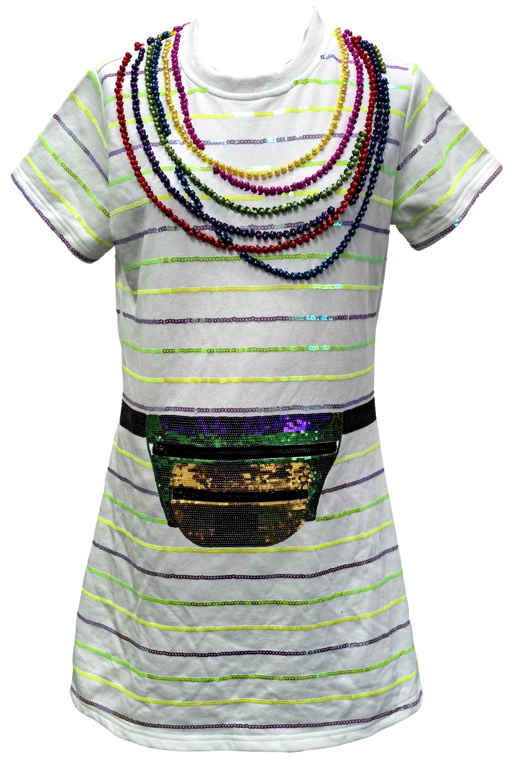 White Stripe Mardi Gras Fanny Pack Tee Dress