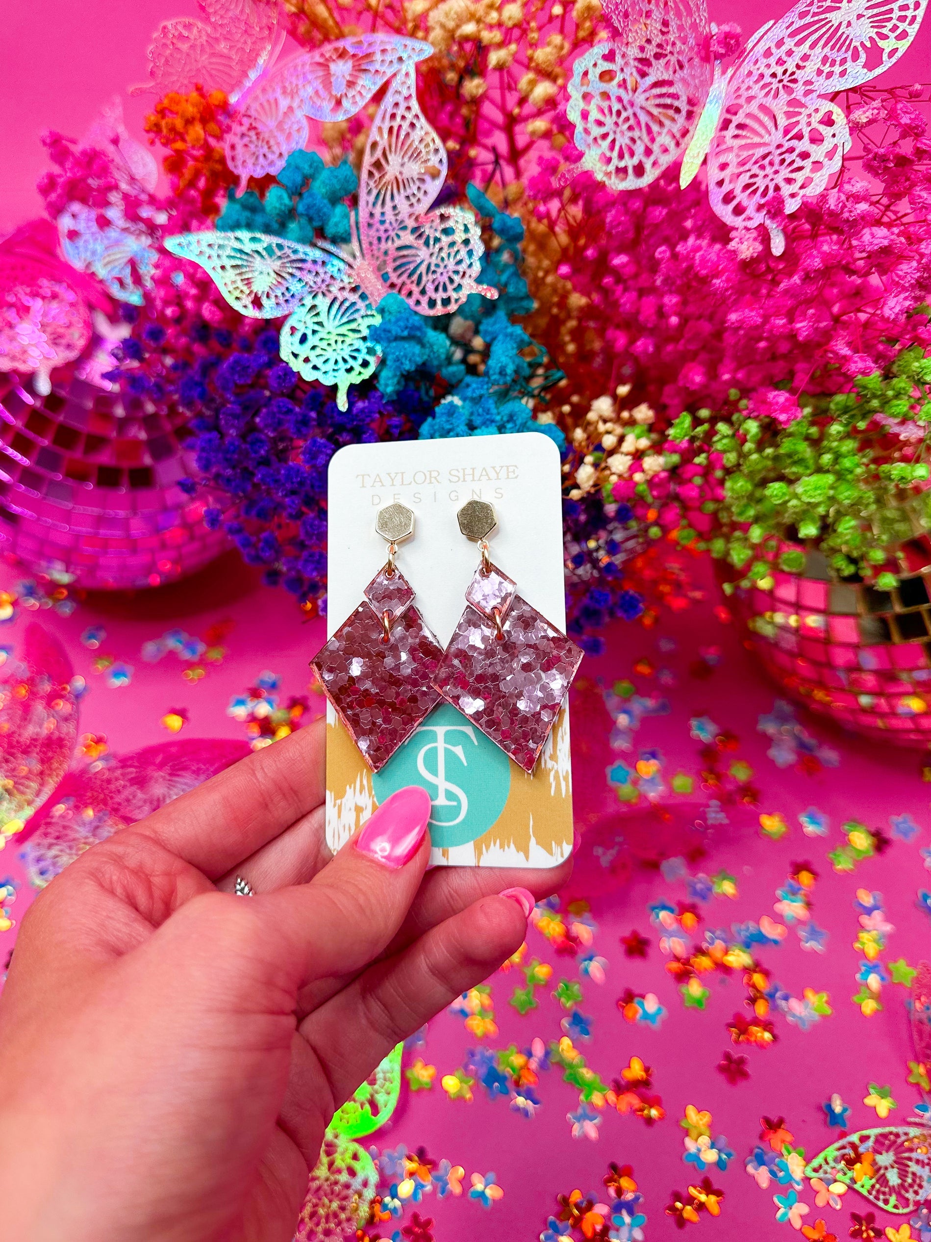 Pink Sequin Confetti Remi Drops Earrings