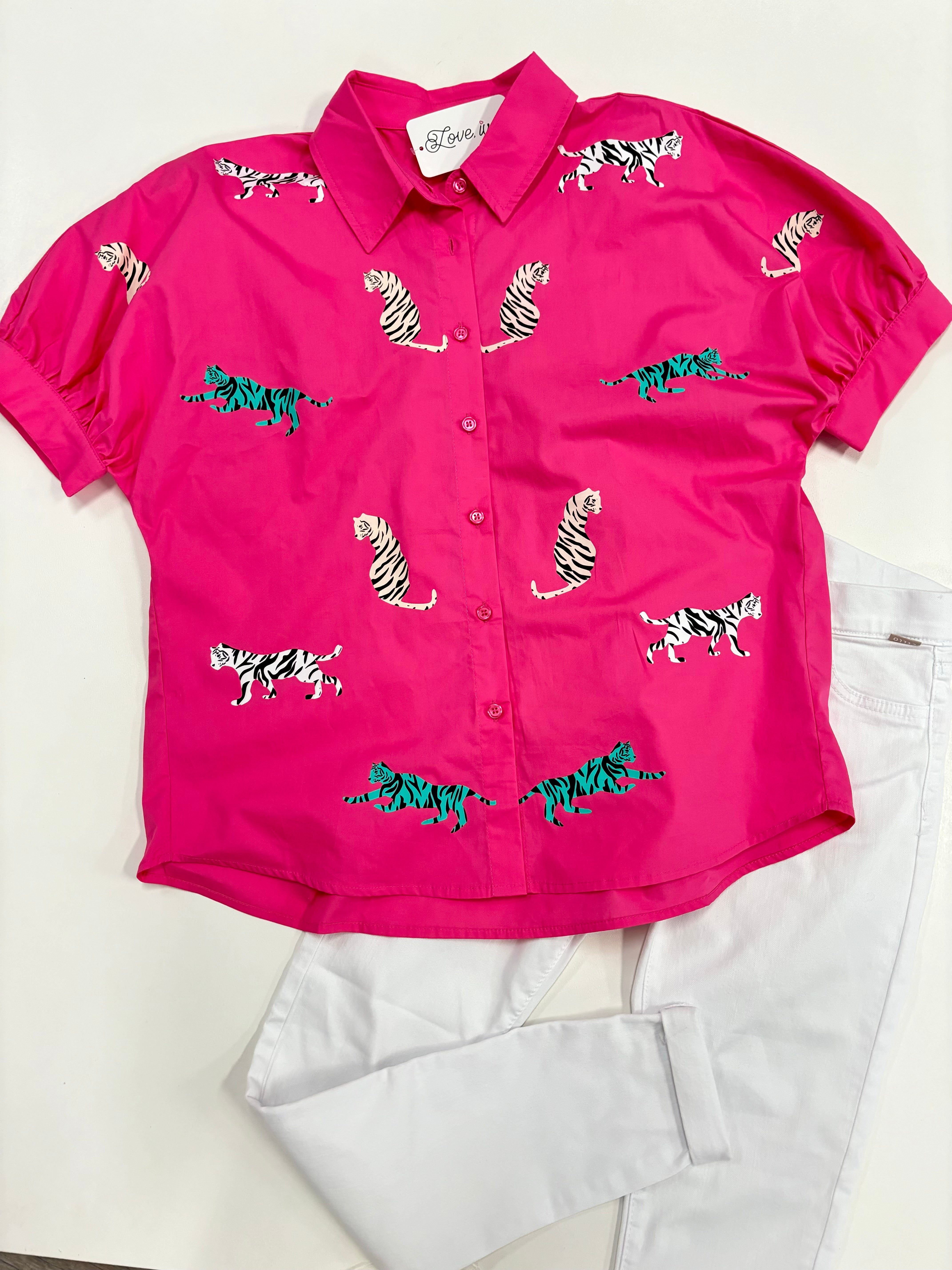 Pink Tiger Button Up Top